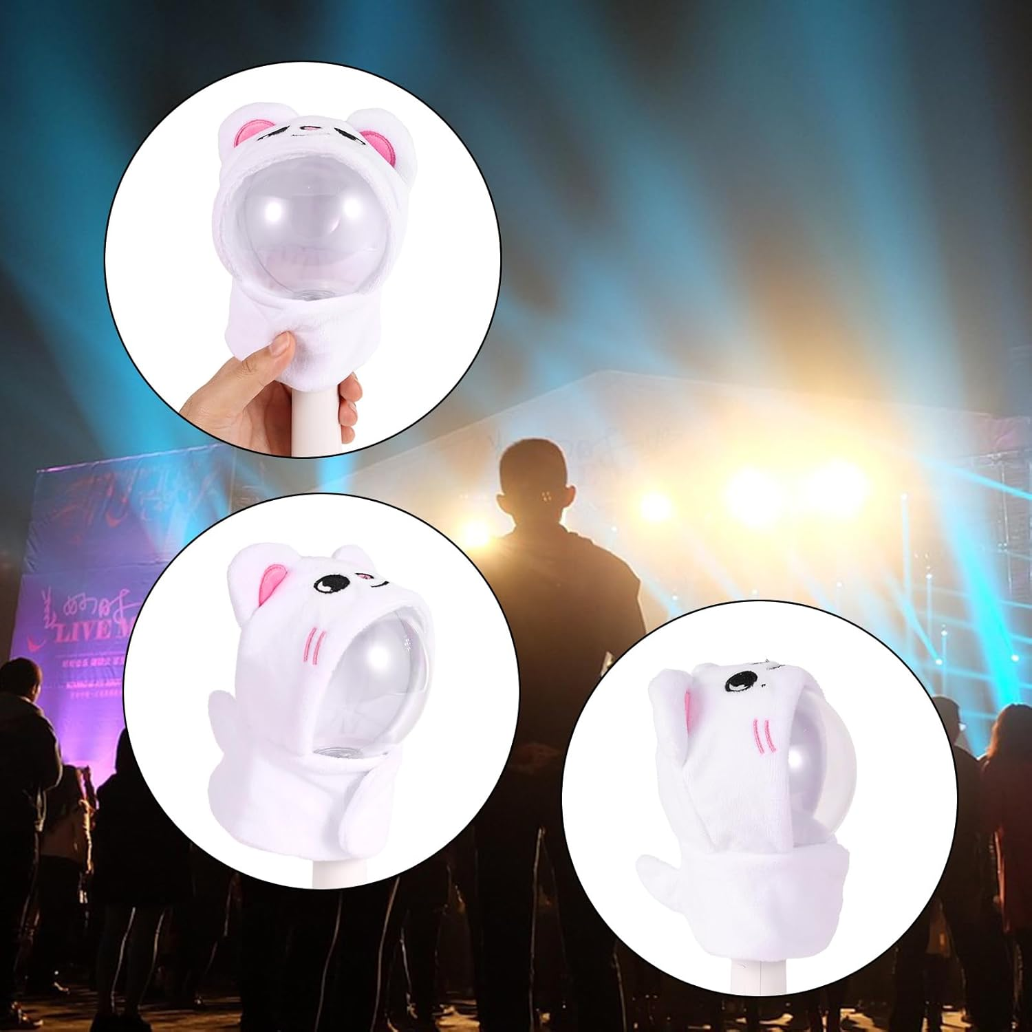 Lightstick Cover for Stray Kids, Cartoon Character Lightstick Holder Soft Plush Cloth Support Display Holder Compatible with Stray Kids Light Stick Ver1.0/2.0 (White Cat) image number 6