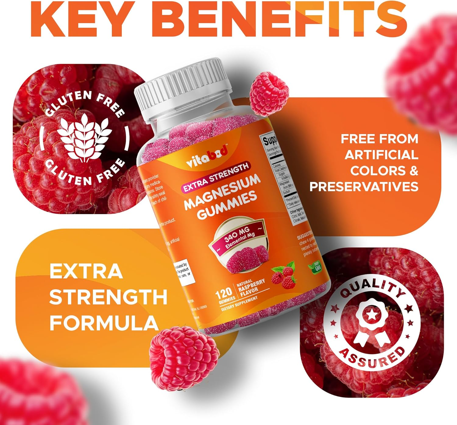 Extra Strength Magnesium Gummies, Supports Nerve Health, Bone Health, Muscle Health - 120 Gummies - (340 Mg of Elemental Magnesium from 2896 Mg of Magnesium Citrate / 4 Gummies) image number 5