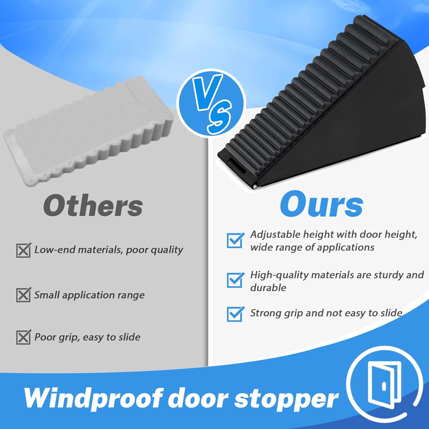 Sekonow Large Door Stopper - Heavy Duty Door Stop Wedge Stainless Steel Rubber Door Stoppers for Bottom of Door, 2.8In Tall Adjustable Doorstop Suits Any Heavy Door, Black image number 4