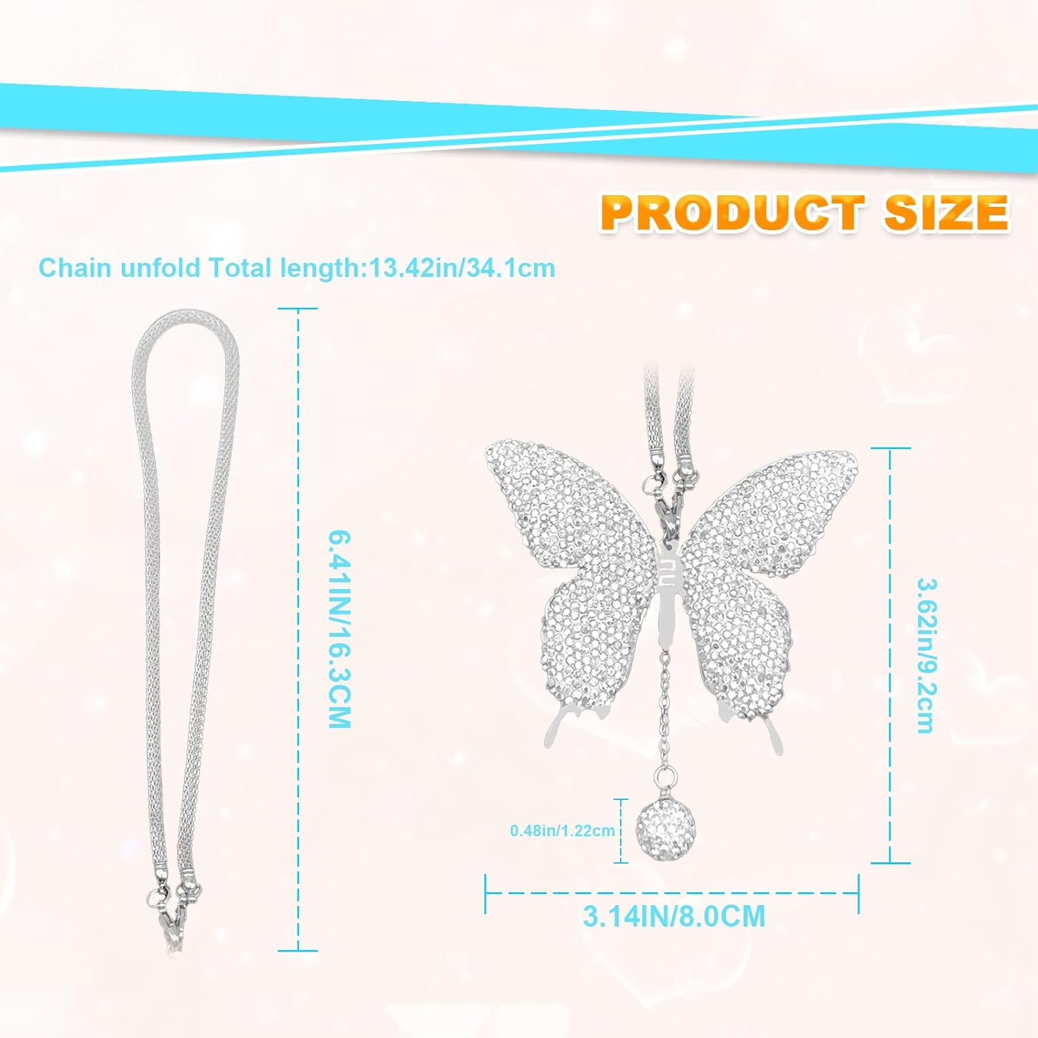 NOTISH Bling Butterfly Diamond Car Accessories, Crystal Car Rear View Mirror Charms, Charms Good Luck Gifts Amulet Ornament Hanging Interio Car Decoration for Women Interior(White) - Red image number 4