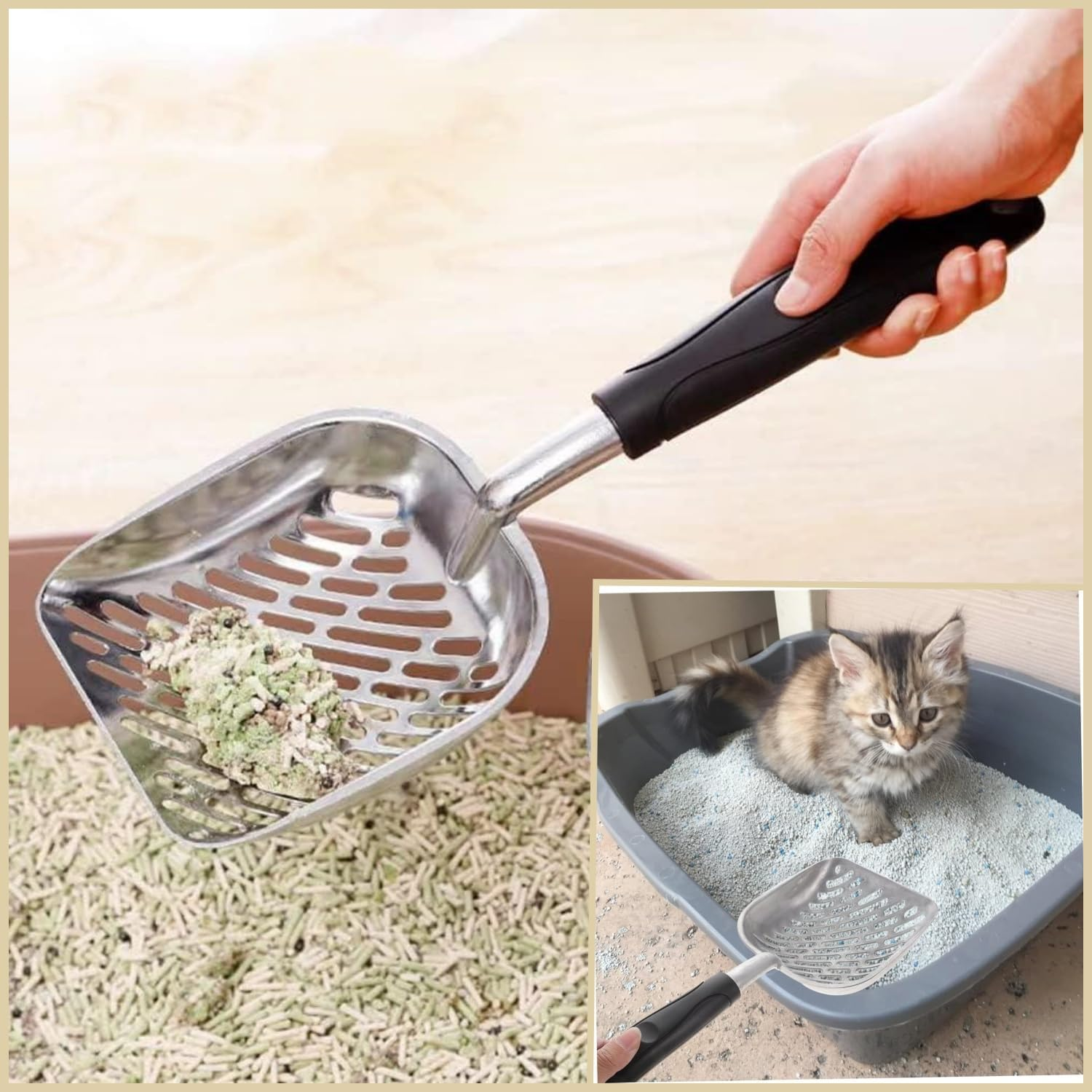 Cat Litter Scoop, Cat Litter Scoop, Metal Scooper, Aluminum Alloy Sifter, Kitty Metal Scooper, Deep Shovel, Long Handle, Poop Sifting, Kitten Pooper Lifter, Durable, for Litter Box, Aluminum image number 3