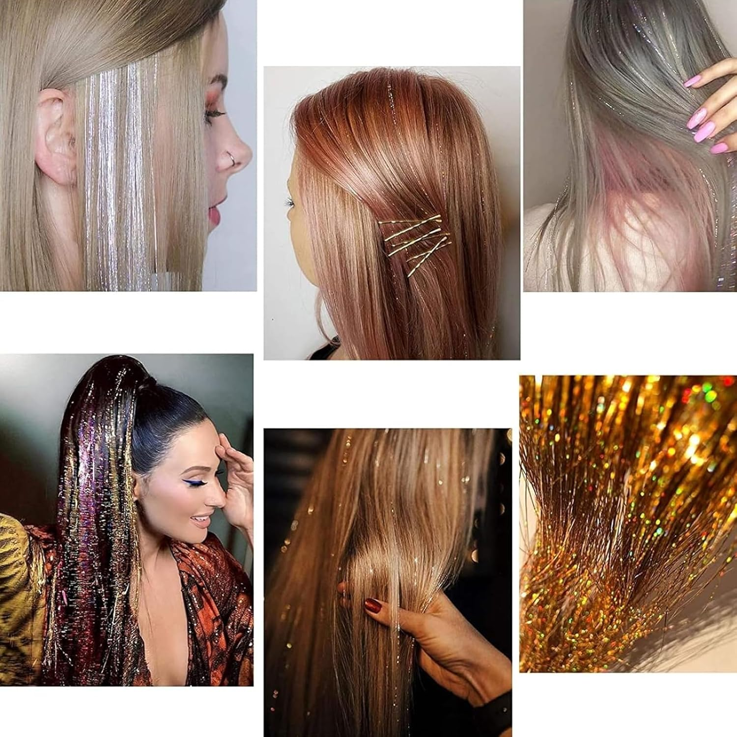 Hair Extensions,12 Color 2400 Silk Hair Tinsel,Bedazzler Kit, Suitable for Women and Girls Party Look image number 1