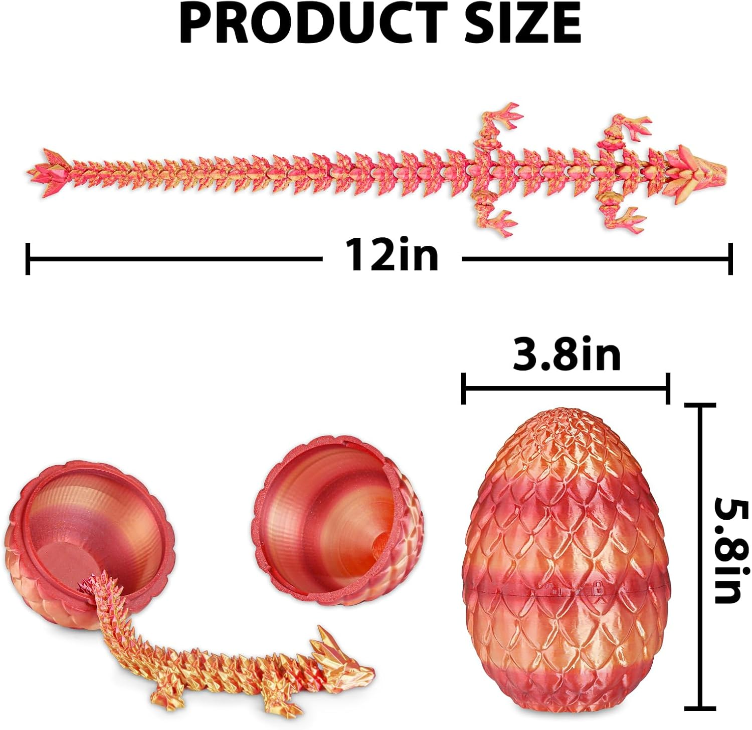 3D Printed Dragon Egg,Movable Articulated Crystal Dragon in Egg,Fidget Toy,Desk Figure Decor,Home Office Decor,3D Printed Gift Toy for Adults and Kids (Orange Red) image number 6