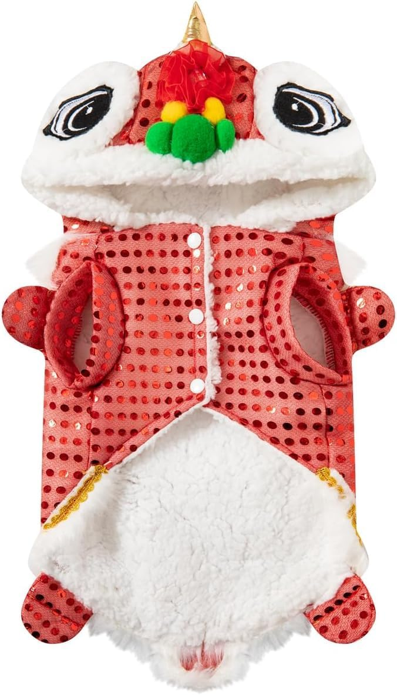 Chinese New Year Lion Dog Costume Chinese New Year Spring Festival Hoodies Coat Dress, Lunar New Year, Dog Costume (Red, S) image number 2