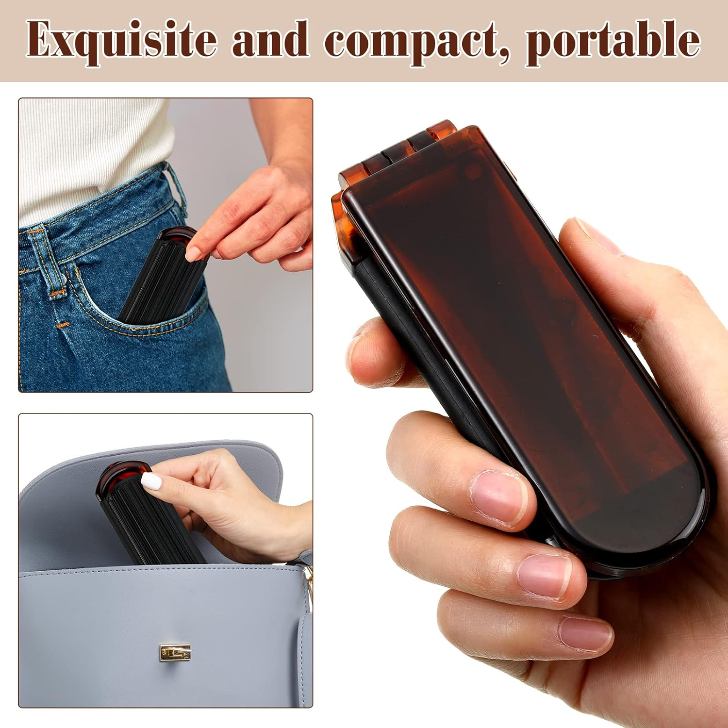 Nuenen 4 Pcs Folding Hair Brush with Mirror Portable Mini Hair Brush Small Compact Pocket Hair Comb for Family School Travel Car Gym Wig Bag Purse Gift Women Kids - Brown image number 7