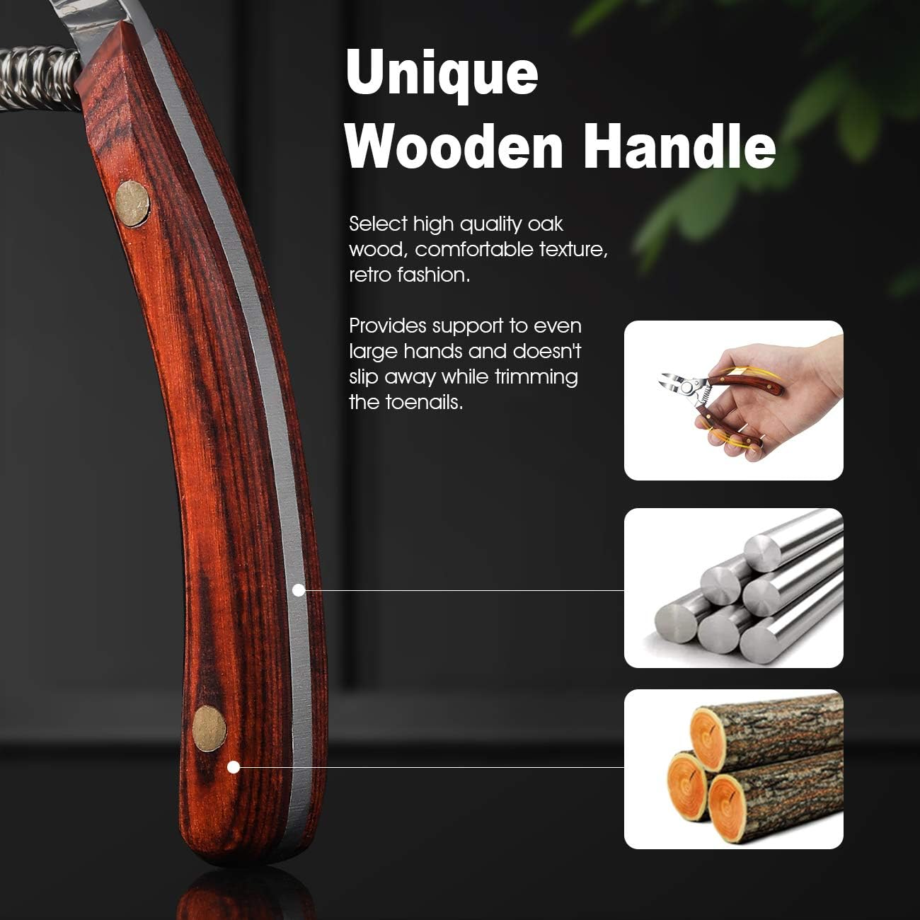BEZOX Wooden Handle Nail Clippers for Strong Toenails Nail Clippers Set, Nail Clippers with Metal Nail File for Deep, Strong, Thick Ingrown Toenails and Fingernails with Nail File image number 3