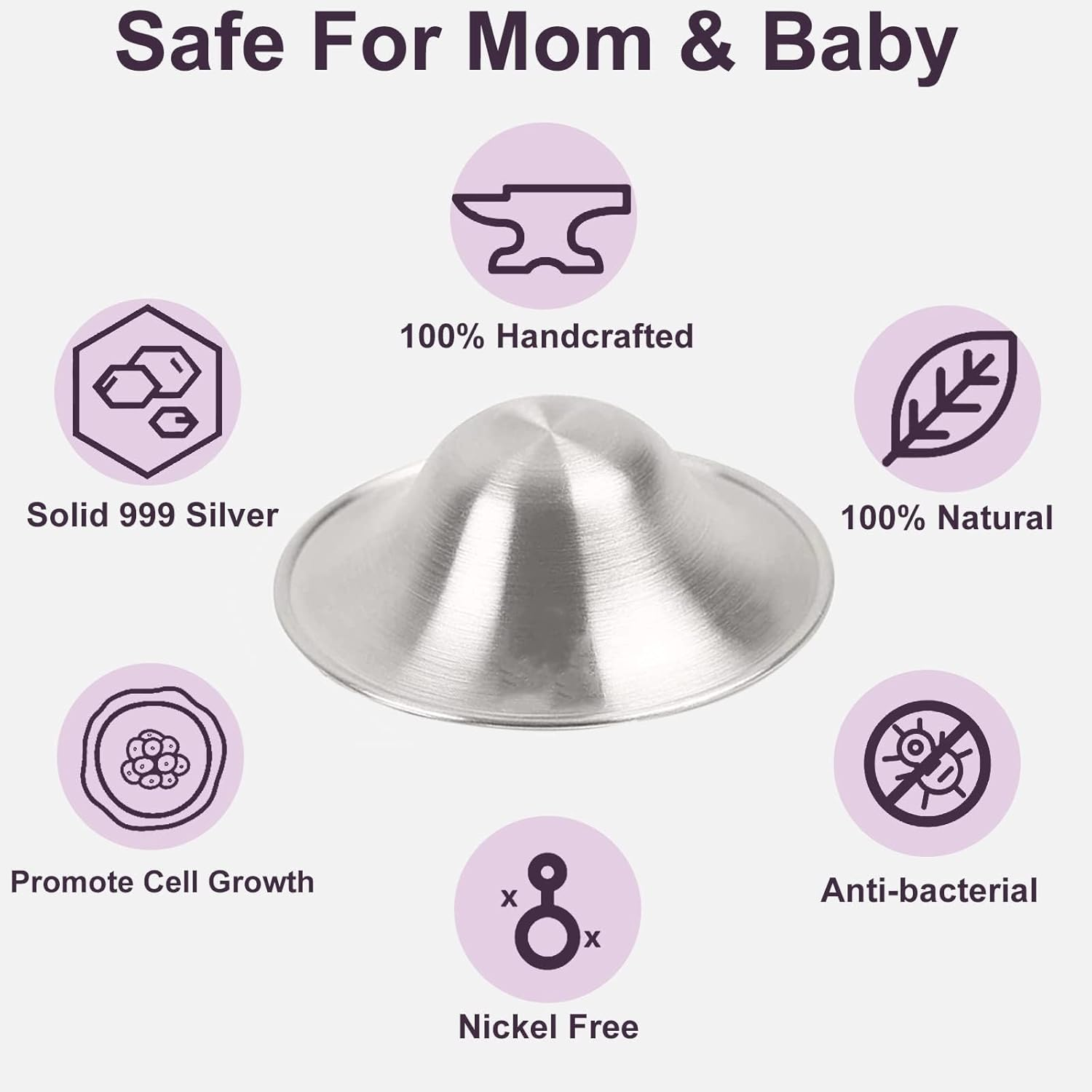 Kobuer the Original Silver Nursing Cups - Nipple Shields for Nursing Newborn, Newborn Breastfeeding Must Haves for Soothe and Protect Your Nursing Nipples - Trilaminate 999 Silver, Anti-Oxidation (Large) image number 2