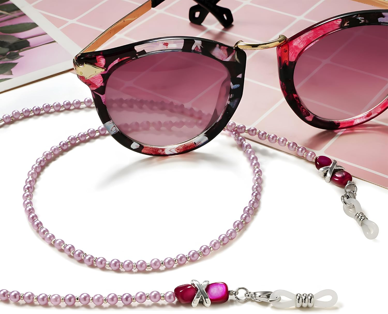 2 Pcs Pearl Glasses Chain, Premium Adjustable Anti-Slip Glasses Strap & Sunglasses Strap for Women Girls, Perfect for Reading, Travel, and Outdoor Activities image number 3