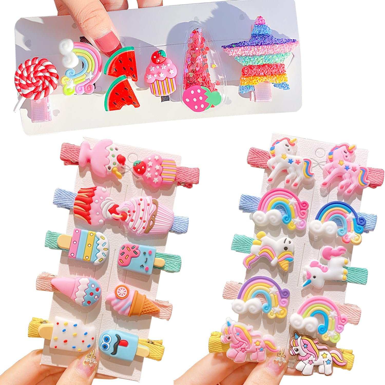 26 Pcs Hair Clip for Baby Girls, Toddler Hair Barretes Candy Unicorn Rainbow Ice Cream Lollipop Pentagram Fully Covered Cute Hair Accessories for Baby Infants Toddler Girls image number 3