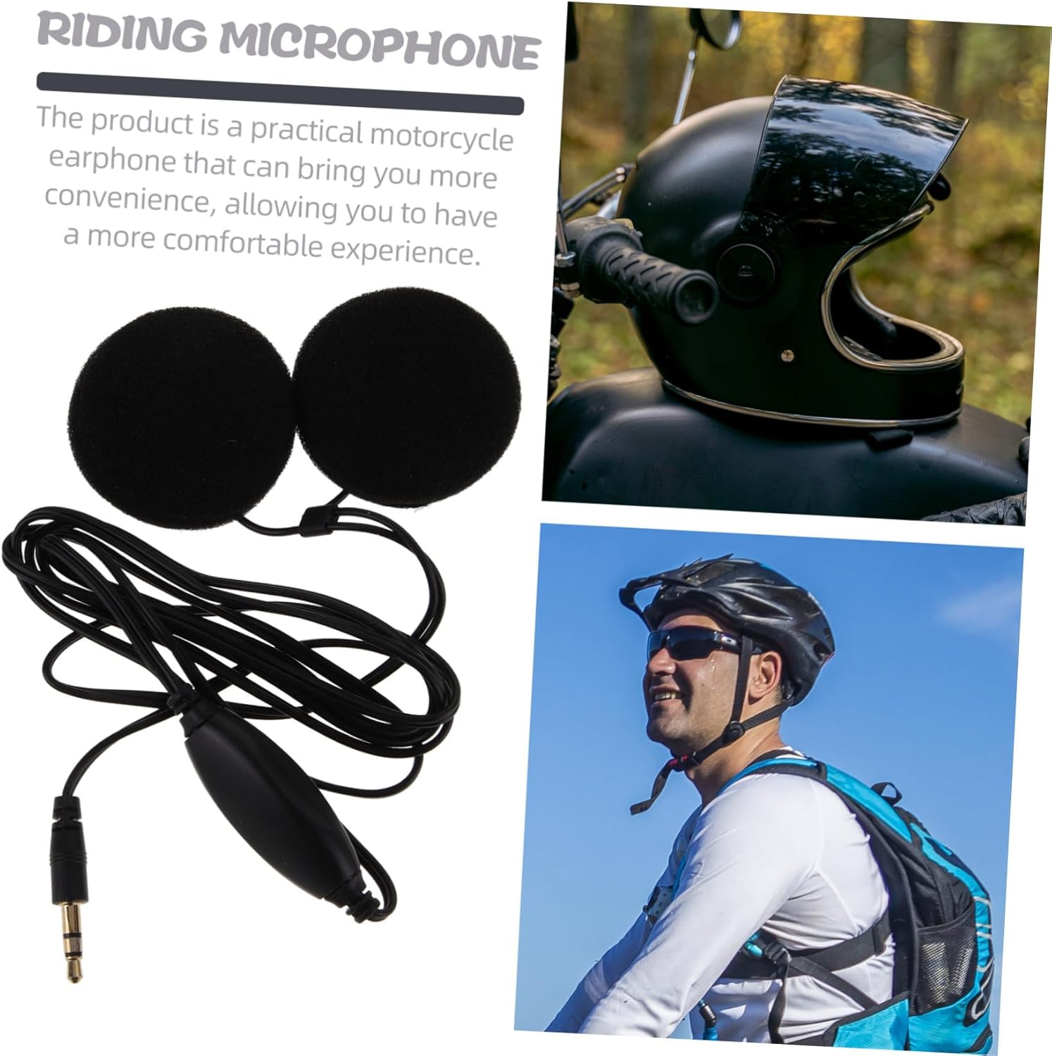 CATIEBYE Motorcycle Helmet Headset Microphone 3.5Mm In-Ear Gps Navigation Earphone Black Helmet Audio System for Riders and Cyclists