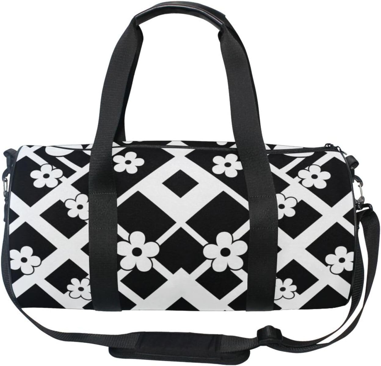 Diamonds Shapes White Flowers Luggage Travel Bag Travel Weekender Gear Bag Hiking Multifunctional image number 1