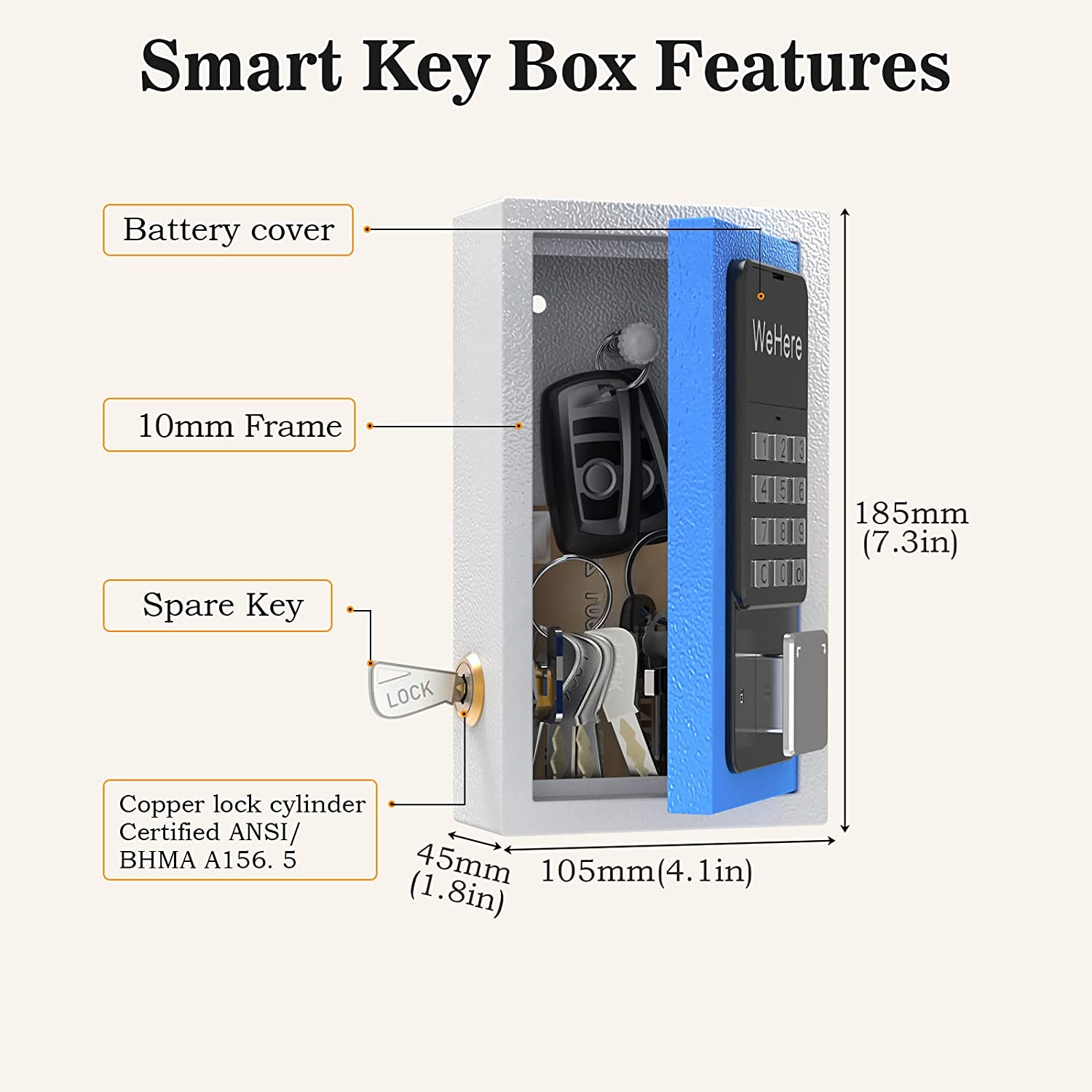 Key Lock Box Wall Mount, Half Remote Unlock Smart Lockbox for House Key, Key Safe Security Storage, Otp/App/Permanent Password Unlock for Outside, Realtors, Apartments, Garage, Store image number 4