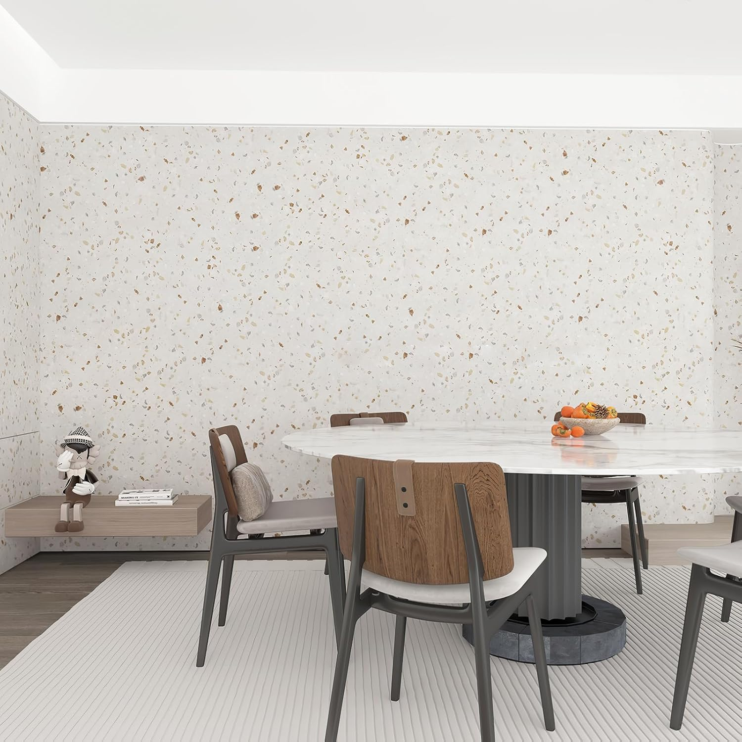 IDEALROOM 40Cmx9M Cream Terrazzo Wallpaper Peel and Stick Faux Marble Textured Contact Paper 3D Sticky Thickened Waterproof Wall Covering Granite Look Sticker Paper Roll for Floor Countertop Kitchen image number 5