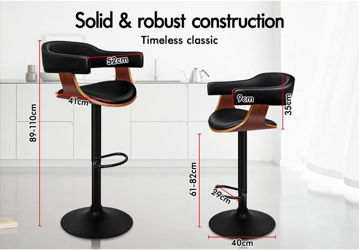 ALFORDSON 1X Bar Stool Adjustable Kitchen Stool Joan Swivel Counter Barstool Dining Chair Home Bar Furniture in 61-82Cm Seat Height with Floor Protector for Dining Room All Black image number 4