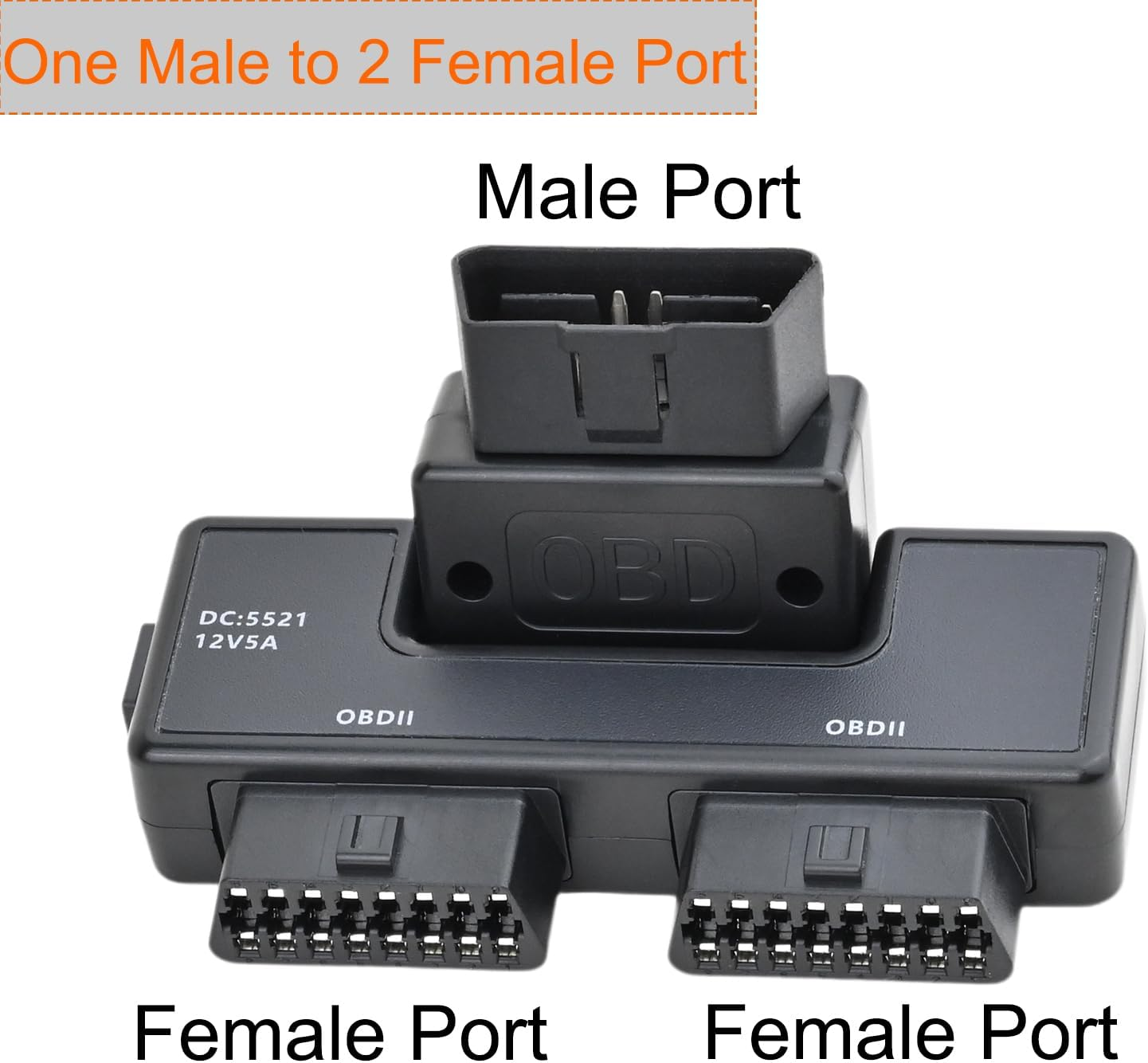 Ikkegol Pocket OBD2 OBDII Full 16 Pin Male to 2 Female Splitter Converter Adapter 1 to 3 OBD Cable Extension for Diagnostic Tool Extender with DC5521 Port Interface Power Supply for All Car Vehicles