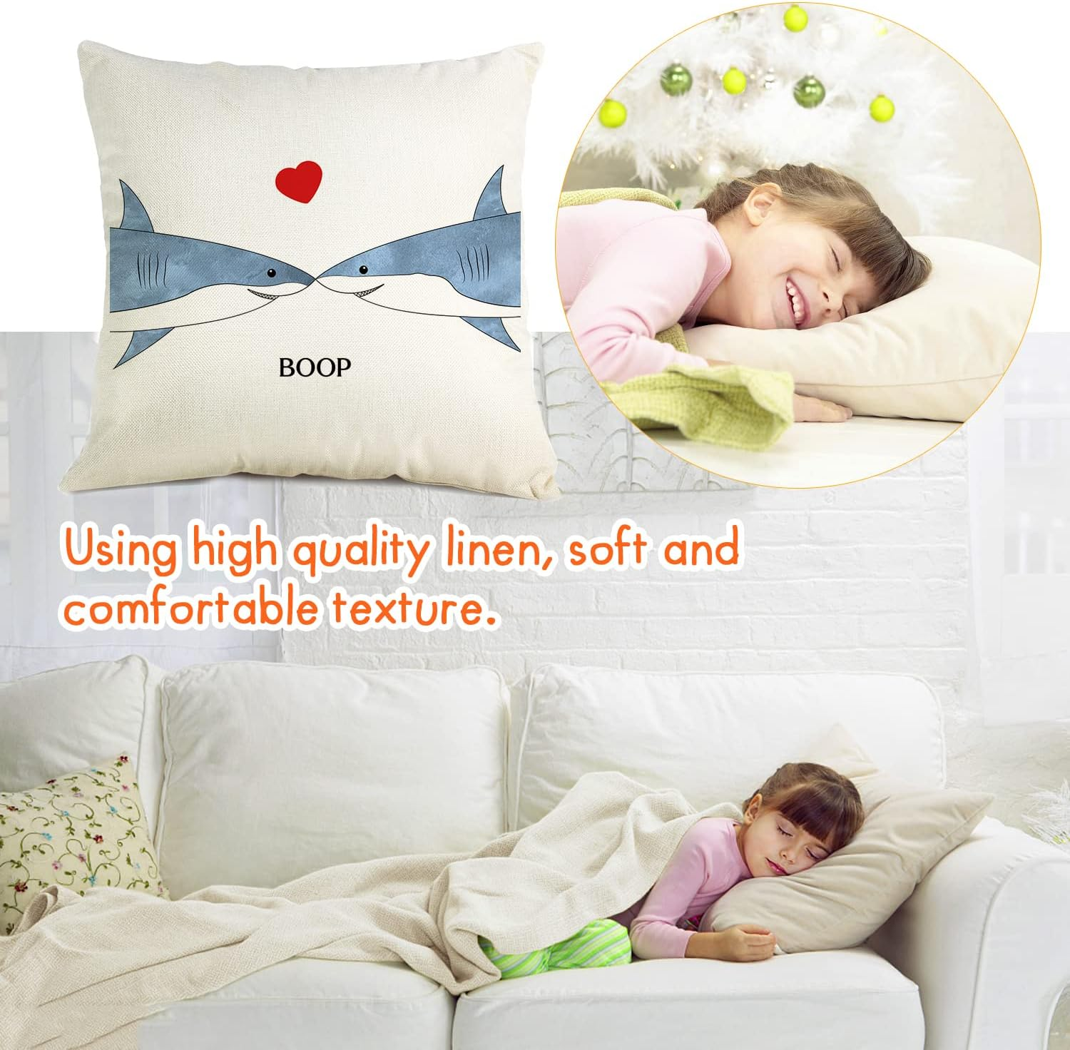 Ocean Animals Themed Shark Throw Pillow Cover, Boop Pillowcase, Funny Birthday Gift, Valentine'S Day Decor for Home Bedroom Sofa Living Room, 18X18 Inch (8D328) image number 1