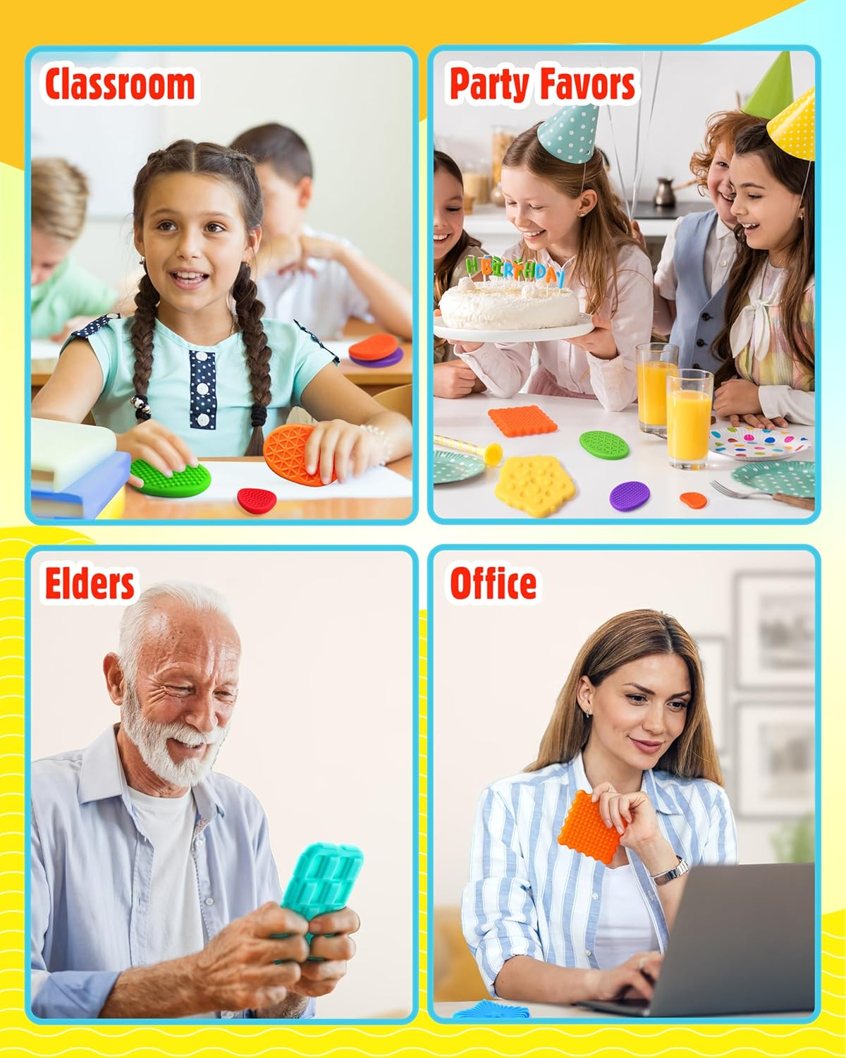 Sensory Fidget Toys for Kids Adults: 16 Pack Textured Silicone Worry Stones for Anxiety Relief, Sensory Stress Toy for Autism Kids Calming, Quiet Small Fidgets for Classroom Prizes image number 4