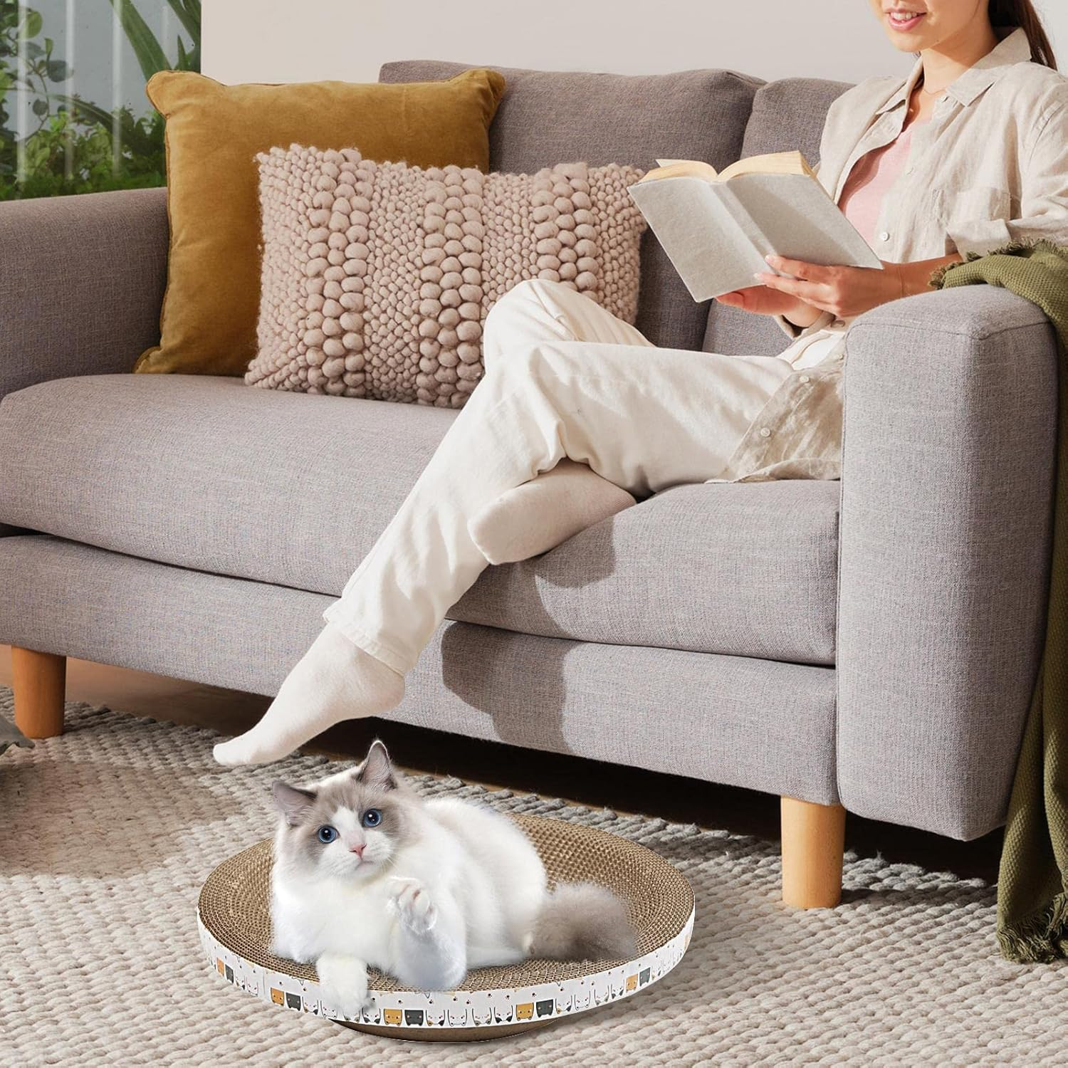 Scratching Board for Cats | High-Density Bowl-Shaped Cat Scratcher Cardboard for Cat Scratch | Cat Furniture Scratching Pads for Indoor Cats Sleeping Cat Scratch Post Gyouza image number 2