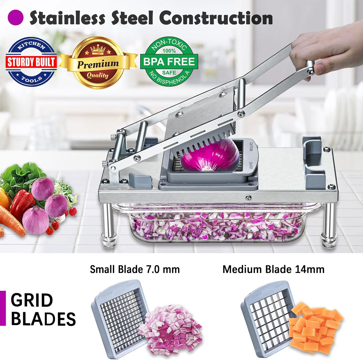 Vegetable Chopper, Veggie Chopper with 8 Blades, Onion Cutter with Container, Pro All-In-1 Food Dicer, Mandoline Slicer, Stainless Steel Materials Salad Grater image number 4