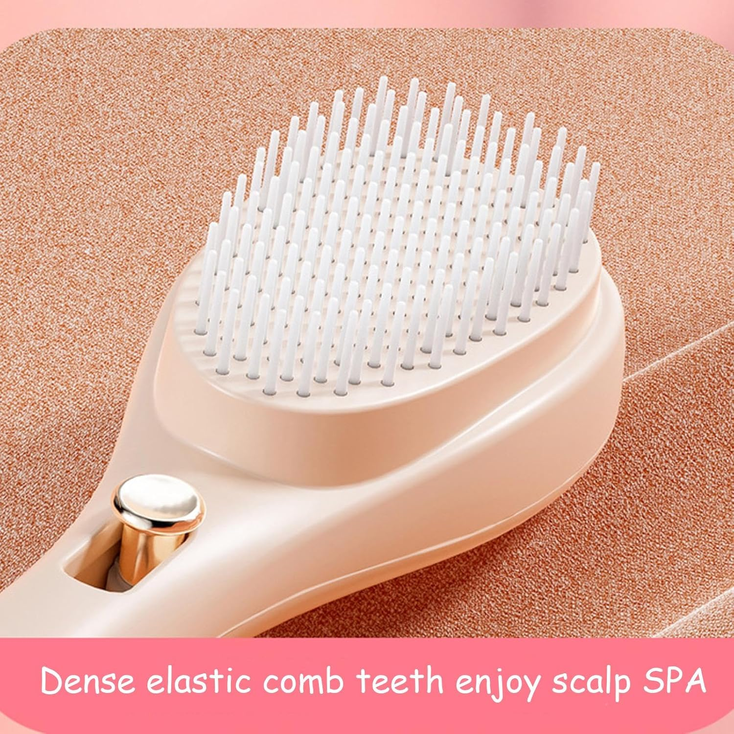 Anti Static Massage Comb | One-Click Cleaning Comb | Self-Cleaning Hairbrush anti Static Hair Comb for All Hair Types, Wet or Dry - Beige image number 3