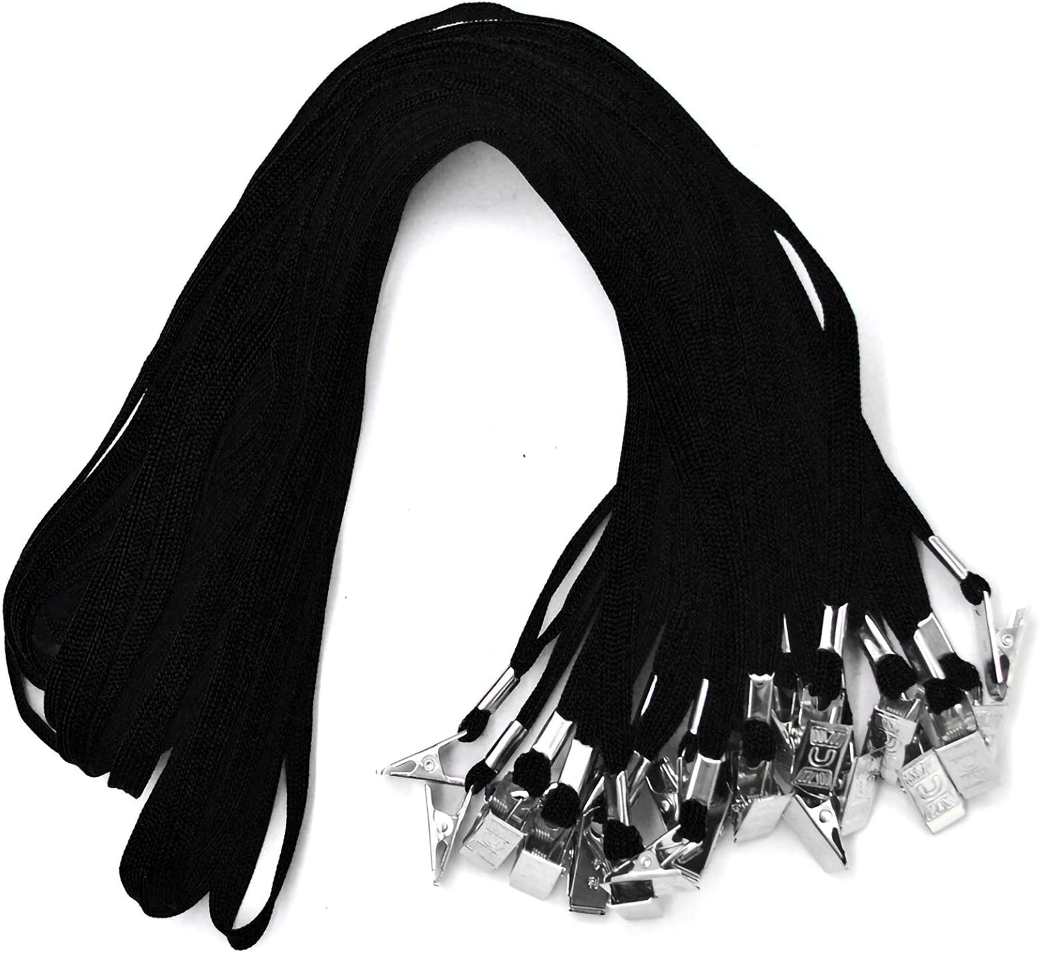 Black Lanyards 100 PCS Badge Lanyards with Clip Office Neck Flat Bulk Lanyard with Badge Bulldog Clip