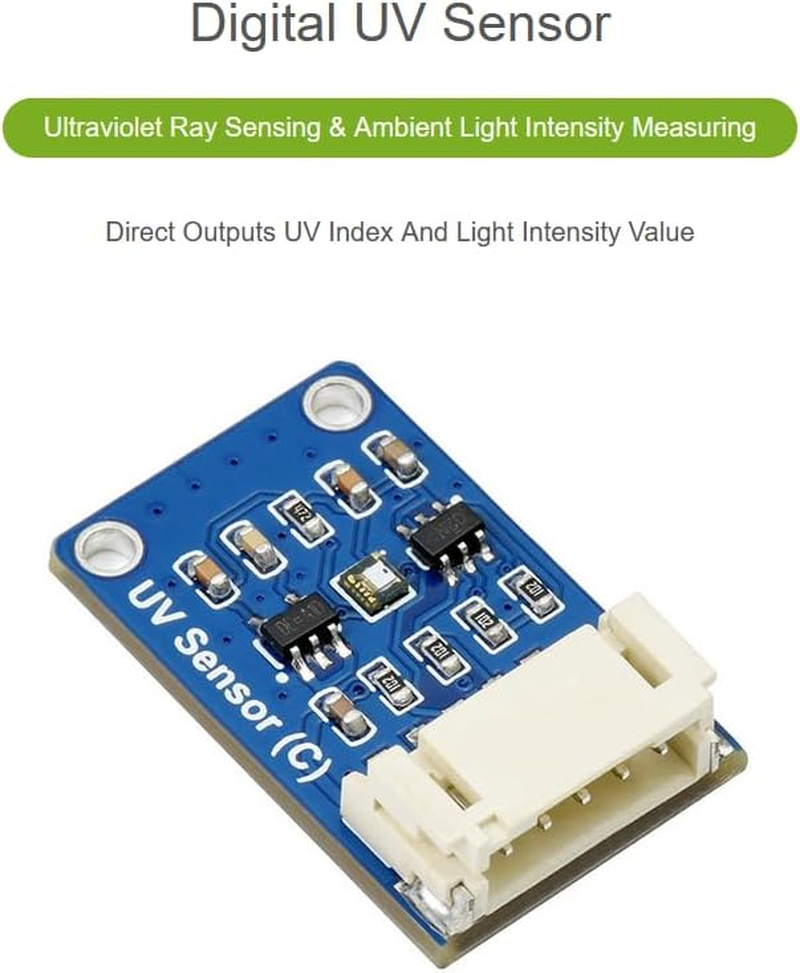 Waveshare Digital LTR390-UV Ultraviolet Sensor (C), Direct UV Index Value Output, I2C Bus 3.3V/5V,Compatible with Raspberry Pi/Forarduino/Stm32