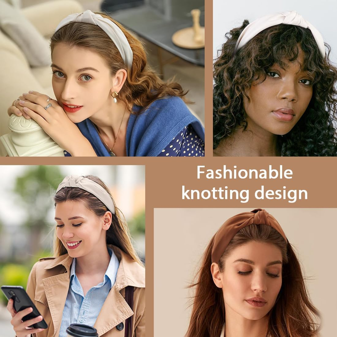 JYNVO Women'S Hair Band 4 Pieces Headband with Cross Knot - Black, Coffee, White, Cream White - Hair Accessory for Everyday Use and Makeup image number 5