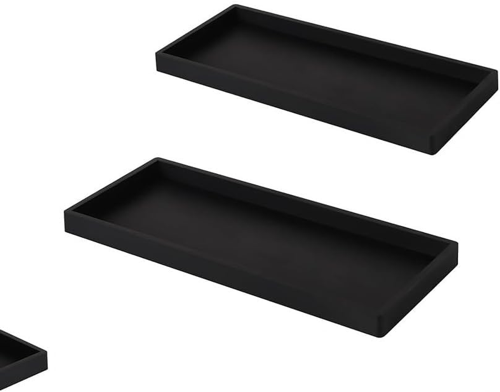 2Pcs Silicone Vanity Tray for Counter,Bathroom Tray, Resin Soap Dispenser Tray Kitchen Sink Tray,Small Marble Tray for Bathroom Countertop Organizer for Jewelry,Cosmetics,Perfumes & Shampoo (Black) image number 3