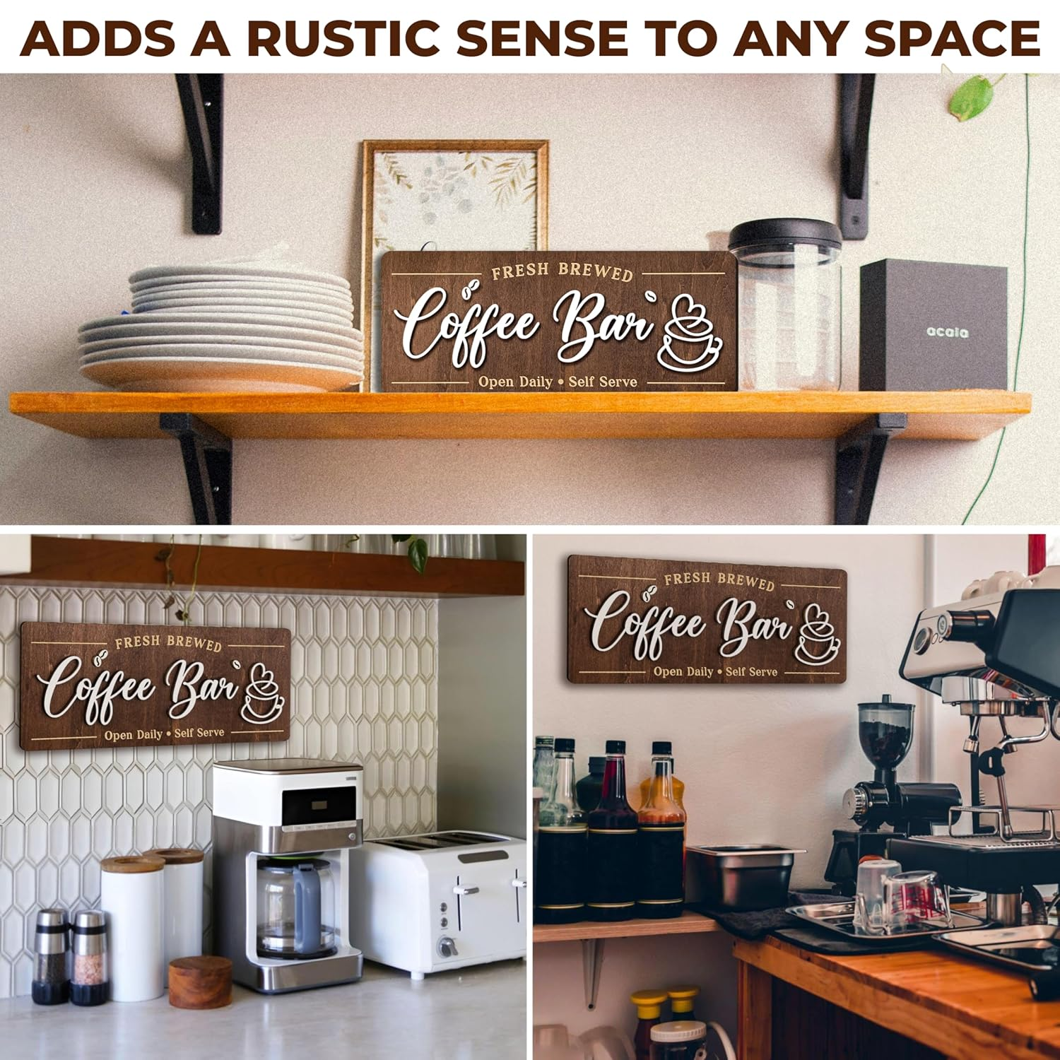 Woodamore Coffee Bar Signs for Wall Decor - Vintage Coffee Accessories for Cafe Station Signs Decorations, Small Farmhouse Cafe Sign for Home Decor Kitchen, Countertop image number 6