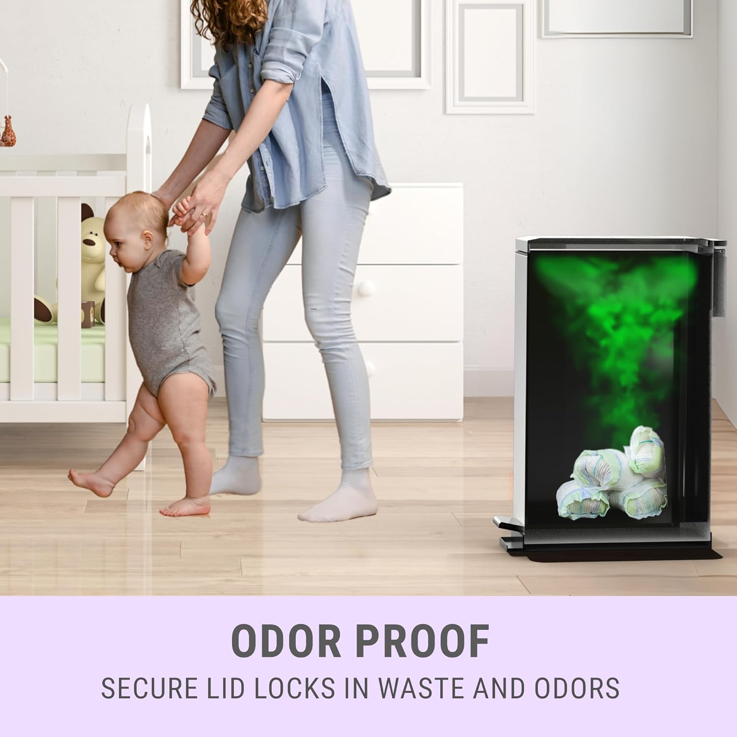 Sliq Baby Diaper Trash Can Odor Control, Small Diaper Pail, 3.2 Gal Baby Trash Can for Diapers, Disposal Bin for Nursery Garbage Pail, anti Odor Bin with 30 Lavender Scented Refills image number 5