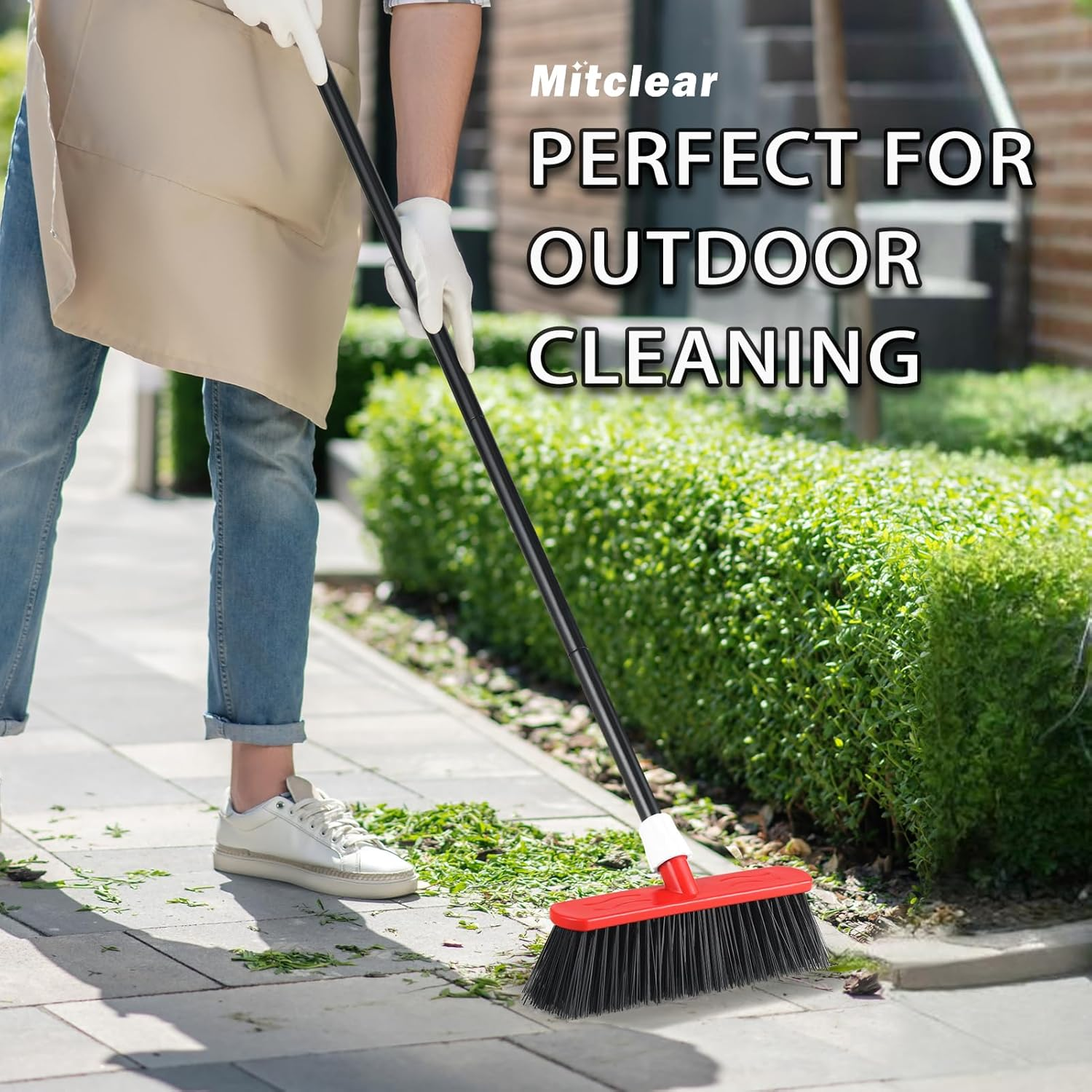 Outdoor Broom Heavy Duty, Stiff Garden Sweeping Brush, Hard Yard Brush with Long Handle for Cleaning Decking Patio(57In)