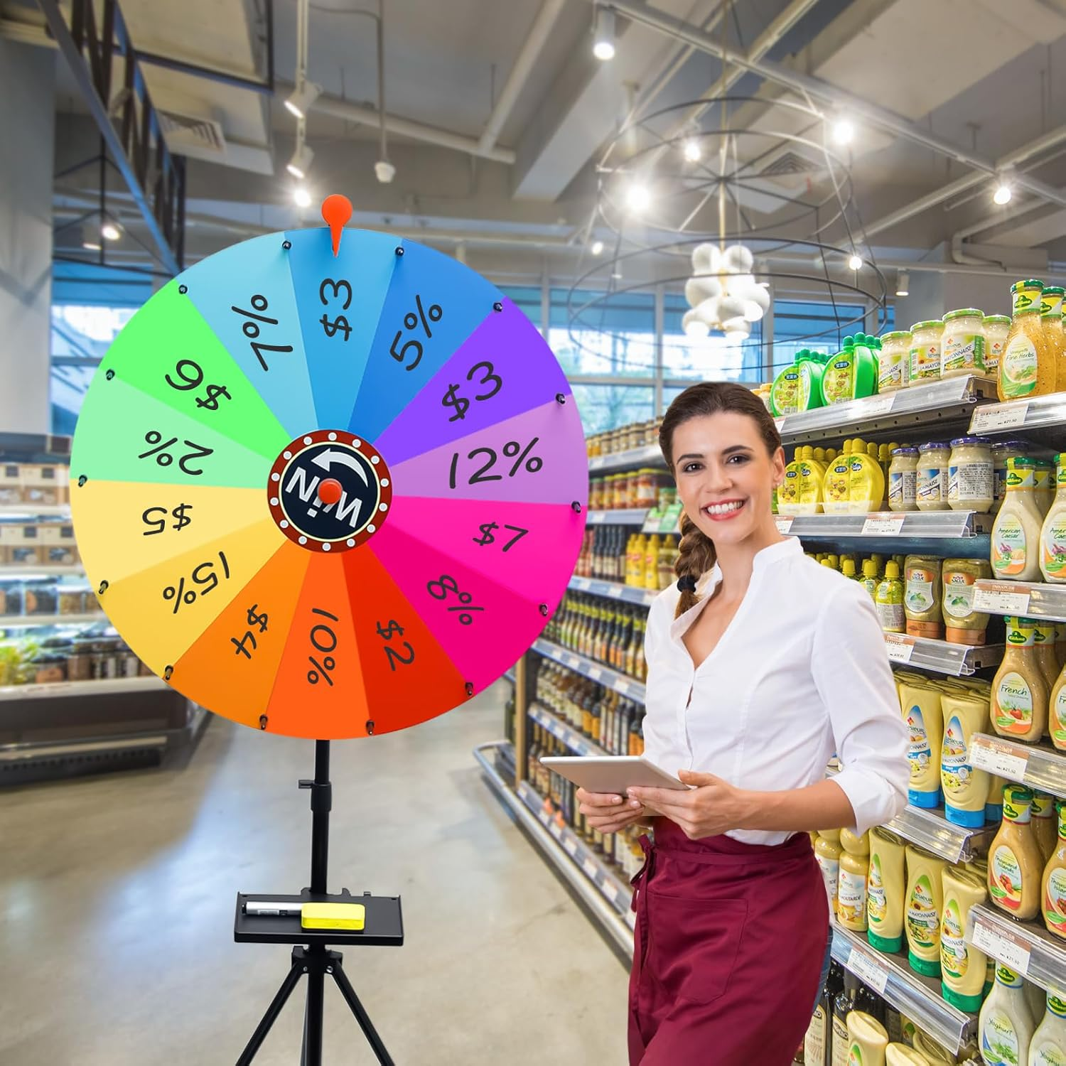 24'' 60Cm Spinning Prize Wheel Adjustable 1-2M Height Spin Doodle Game Spinner Colour Roulette Wheel with Foldable Stand Prize Wheel Spinner for Parties Events Games Trade Show 14 Colors image number 6