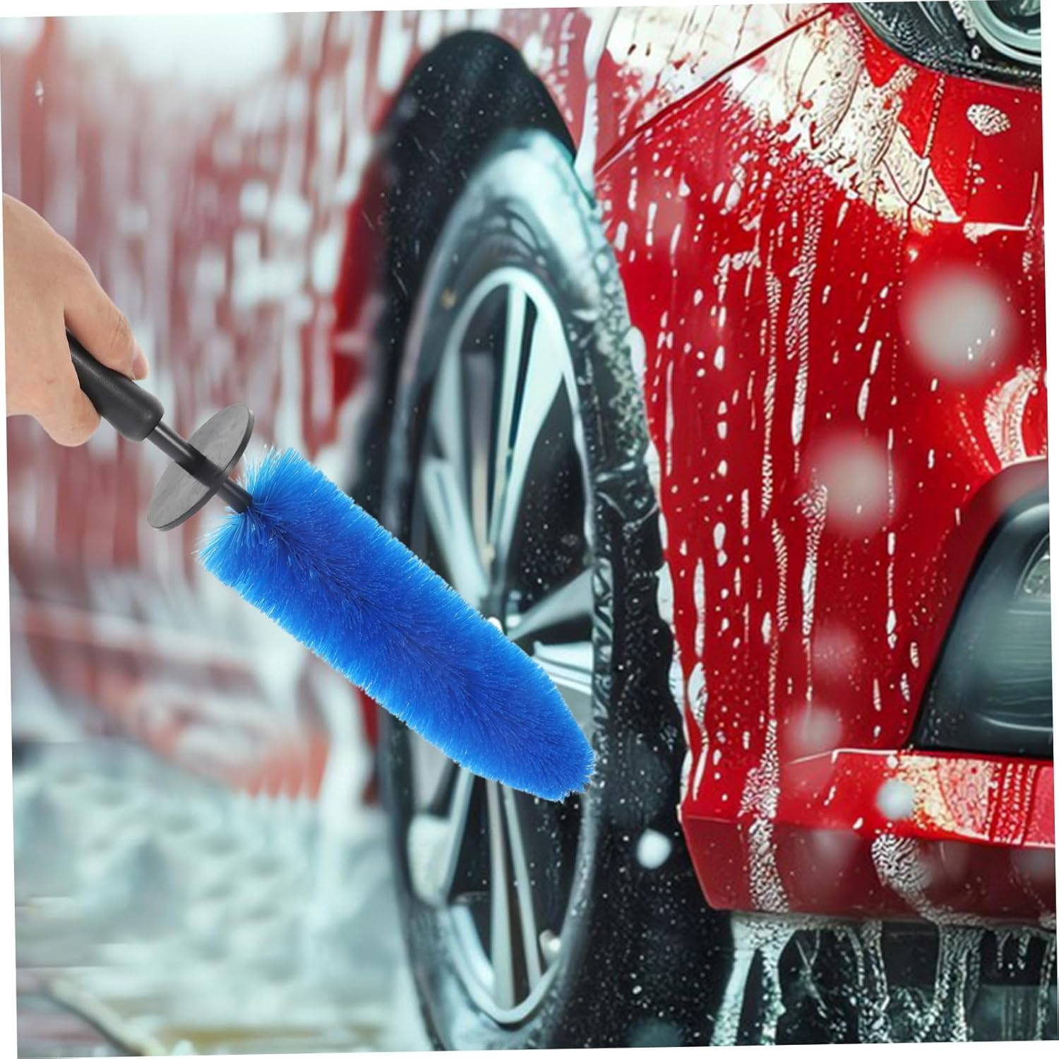 JEWEDECO Car Wheel Rim Brush Portable Detailing Tool for Automotive Cleaning Blue Car Tire Brush with Fine Bristles for Wheel and Rim Maintenance image number 4