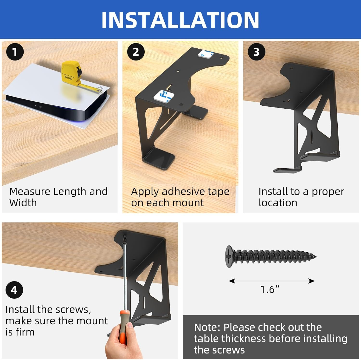 FOROIRON under Desk Holder for Ps5,Stealth Mount Compatible with Playstation 5 Disc & Digital Edition Stand image number 2