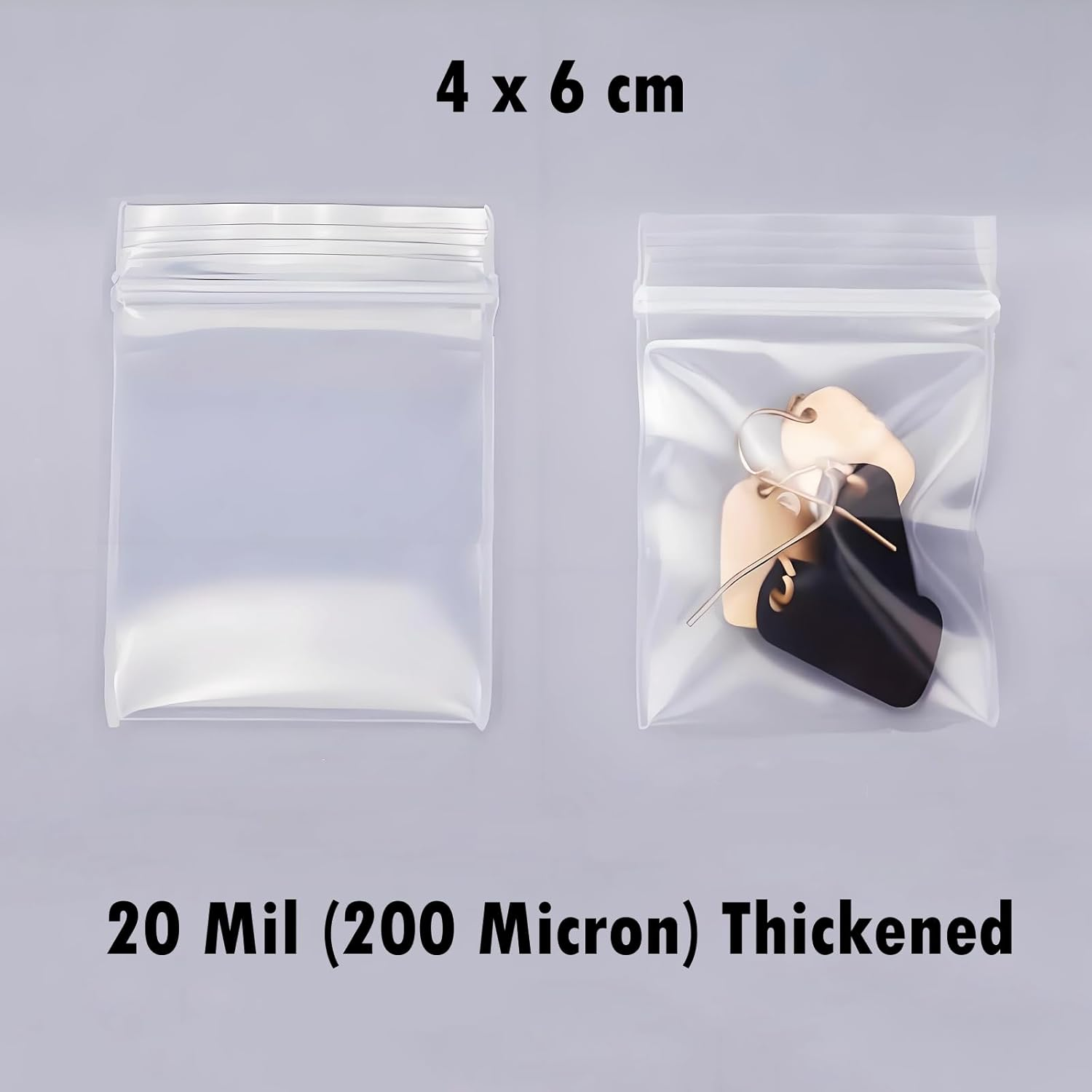 100 Pack 4X6Cm Heavy Duty Ziplock Bags, 20 Mil (200 Micron) Thickened Reusable Plastic Jewelry Storage Bags, Small Self Sealing Pouches for Jewelry, Pills, Crafts, Beads Accessories image number 5