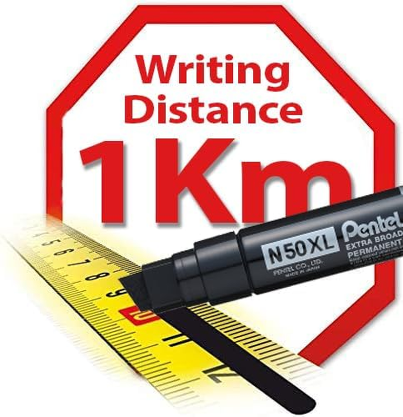 Pentel PEN Jumbo Permanent Marker Chisel Point Black Ink, Box of 6 Markers (N50XL-A) image number 5