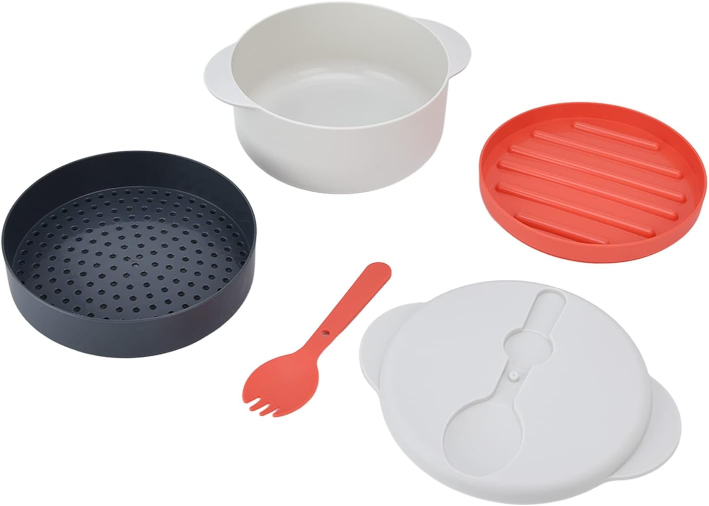 Microwave Steamer Cookware, 2L Multi Layer Stackable Microwave Cooker with Spoon & Lid Multifunctional Steamer Bowl Basket Food Container Microwave Steaming Container with Handle image number 6