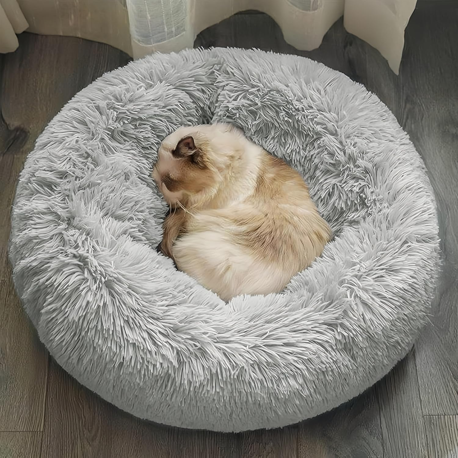 Kiuiom Doughnut Pet Bed, Plush Pet Bed, Fluffy Cat Bed, round Dog Cushion, Cat Basket, Sleeping Cat Bed, Plush Cat Cushion, Dog Cushion, Washable Puppy Bed (Grey, 40 Cm) image number 6