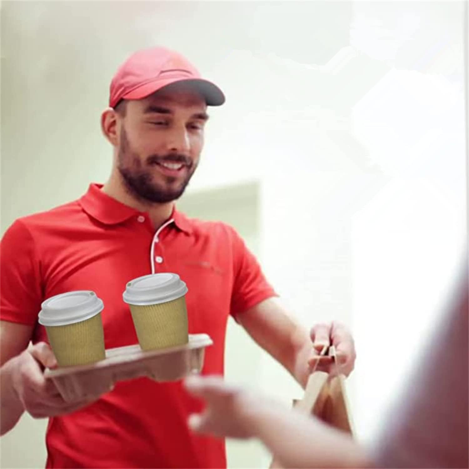 30 Pack Disposable Coffee Cups with Lids 16 Oz Brown Double Wall Insulated Ripple Sleeves Coffee Cups,Kraft Beverage Paper Cups,For to Go Chocolate, Tea, and Cocoa Drinks image number 6