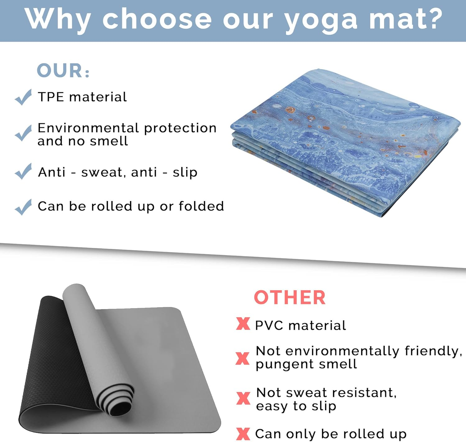 Yoga Mat Suede Printed Folding Travel Non Slip Fitness & Exercise Mat for Hot Yoga Pilates by VANILLACHOCOLATE image number 4