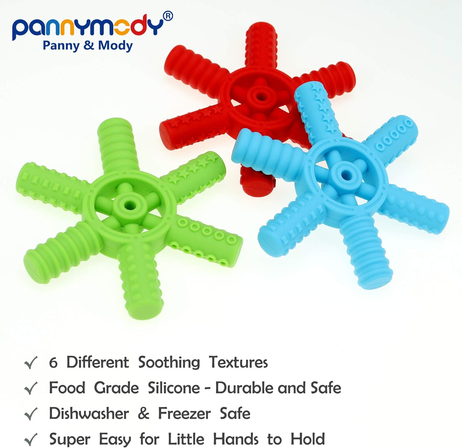 Panny & Mody Silicone Rudder Teether, Sensory Chew Toy with 6 Different Textures, Perfect Chewable Toys for Kids Boys and Girls with ADHD, SPD, Teething, Autism, Biting Needs(Green) image number 6