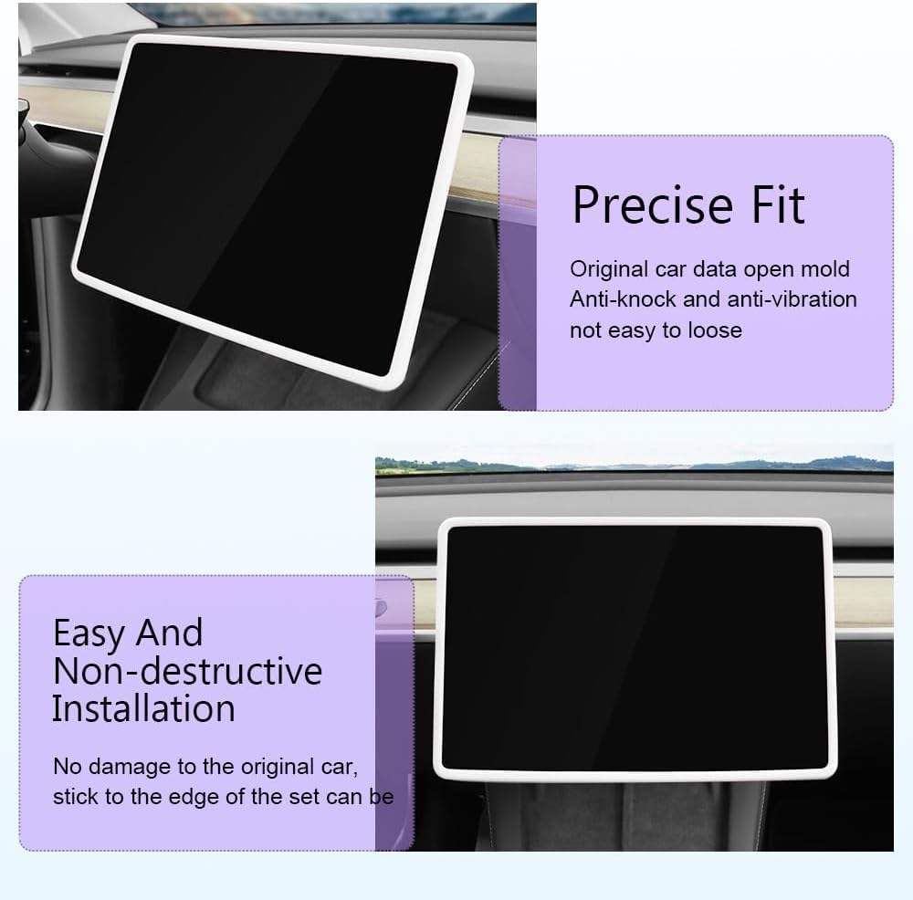 VINBY Screen Protector Frame for Model 3 / Y 2024 2023 2022 2021 2020 2019 Center Console Accessories Decor Protection Screen Shatter Proof Cover Soft Silicone Edges (White) image number 4