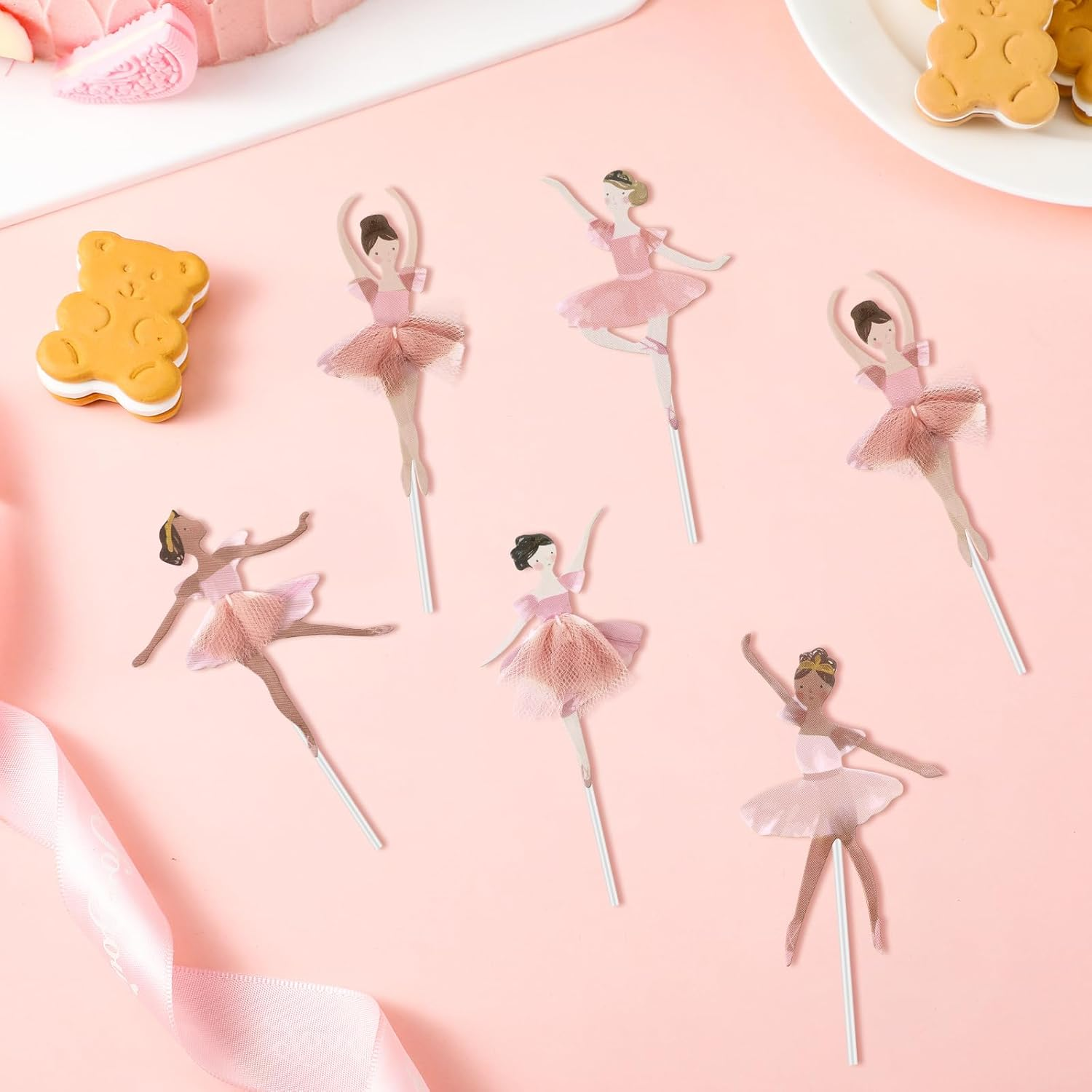 36 Ballerina Cupcake Kit - 72 Count - Pink - Ballet Tutu Dancer Girls Cupcake Toppers & Cups - Wedding, Baby Shower, Birthday Party image number 2