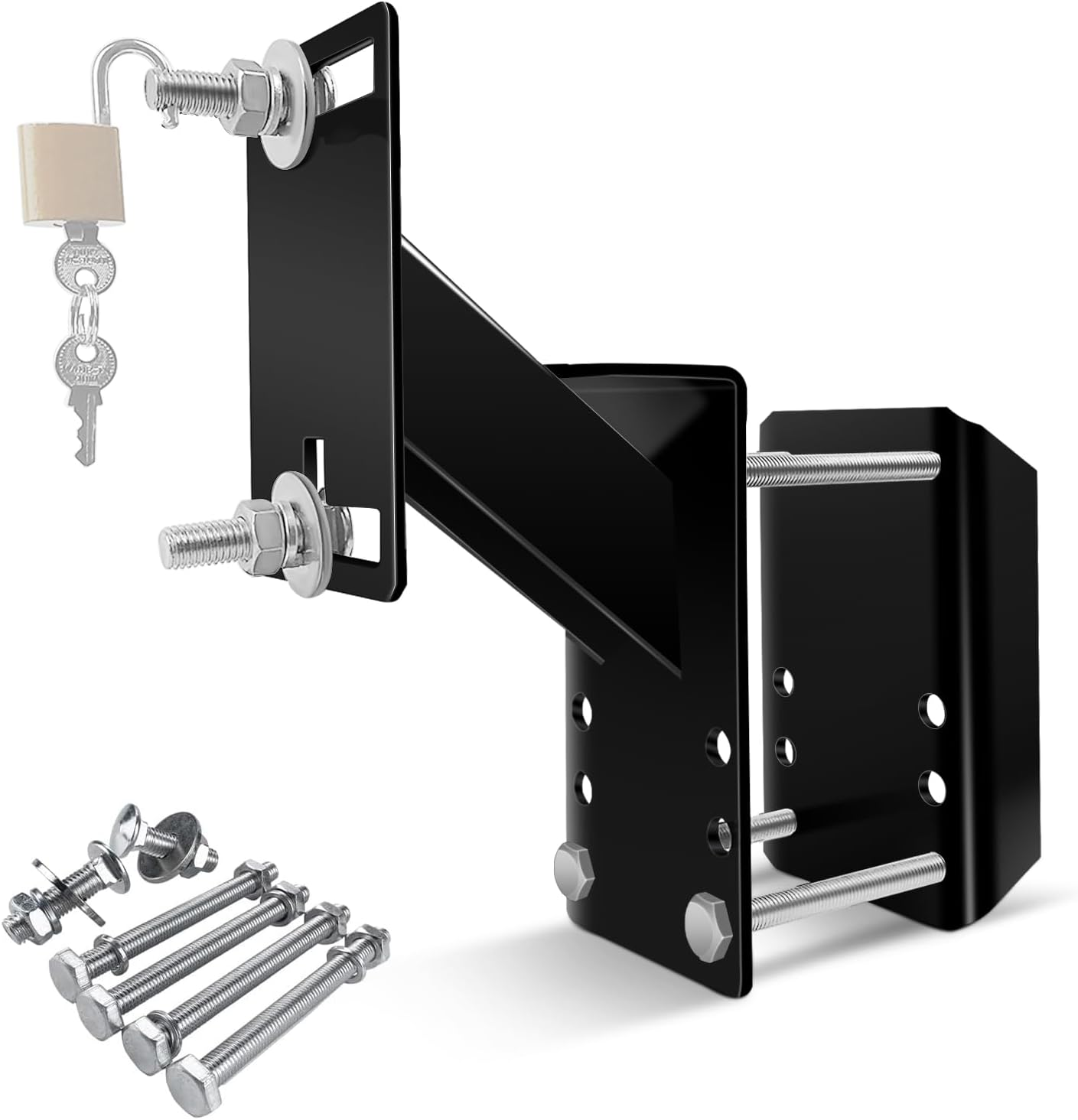 Lockable Spare Tire Carrier, Spare Tire Bracket for Utility Trailer, Powder Coat Steel Black Boat Trailer Tire Mount Fits Most Lugs Wheels, Easy to Install image number 3