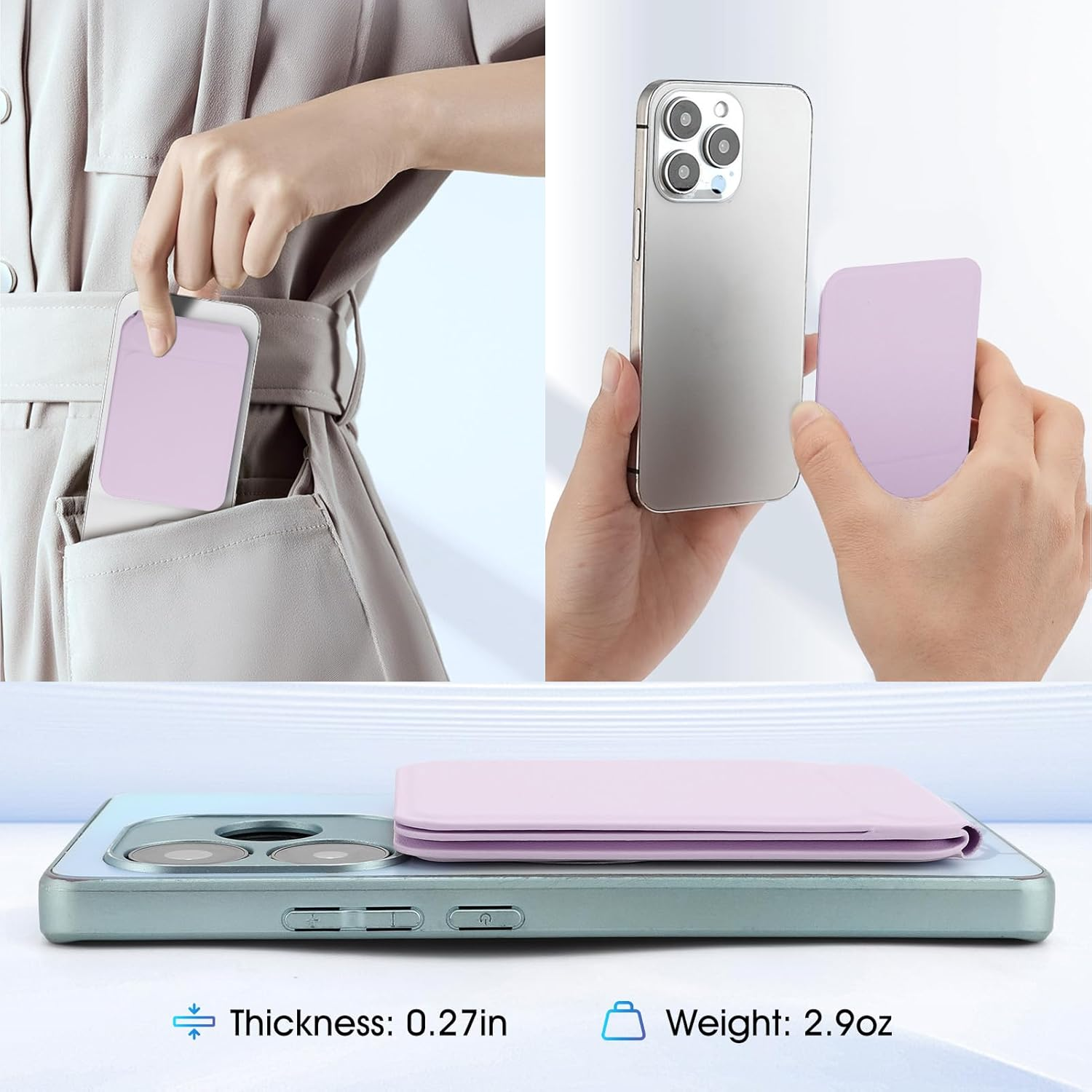 Phone Stand, Foldable Magnetic Phone Tripod, Angle Adjustment & Strong Magnets PU Leather Phone Stand, Compatible with All Smart Phone 16/15/14/13/12 (Purple) - Purple image number 5