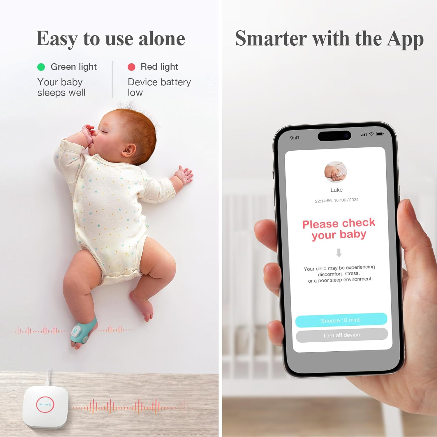 Sense-U Smart Sock Shoe (Long Range) Baby Monitor with On-Device Sleep Indicator & Notifications, Sleep Patterns, Naps from Anywhere for Peace of Mind