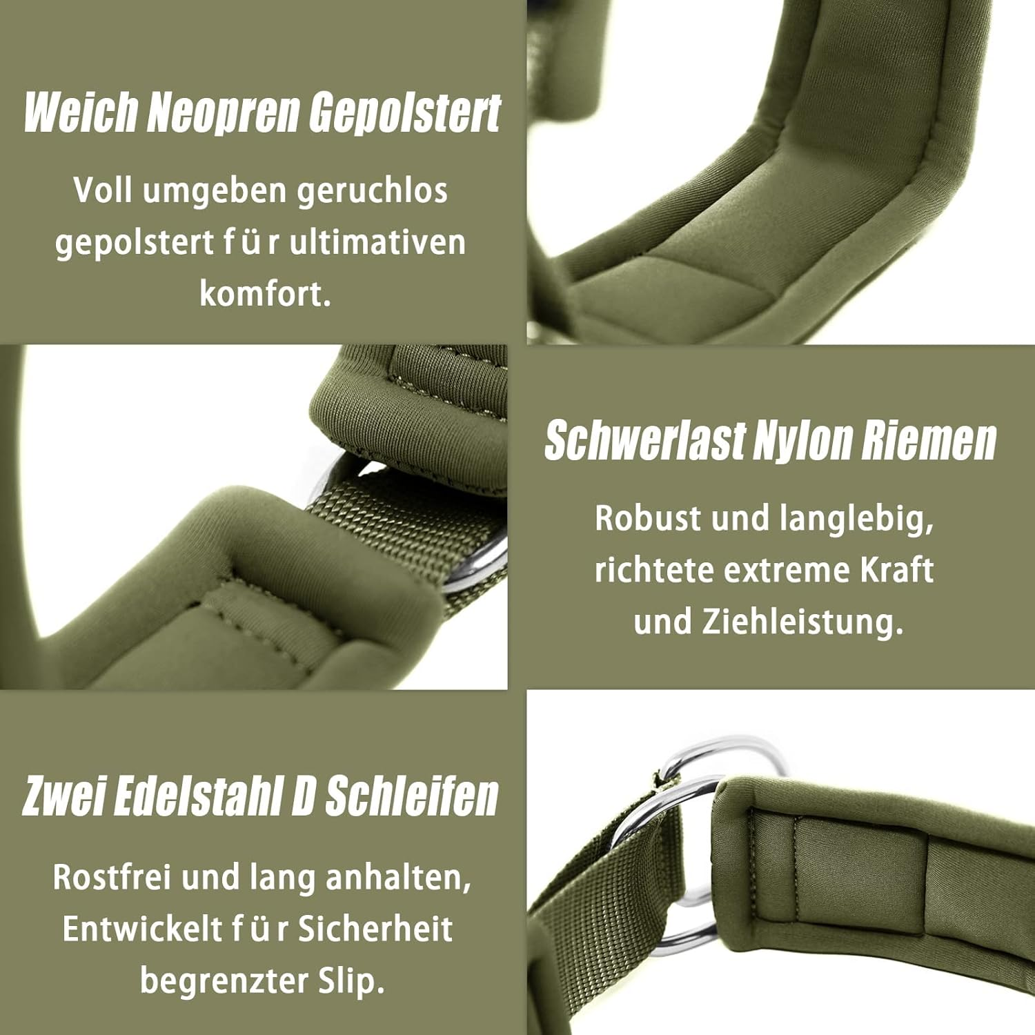 Soft Neoprene Padded Dog Collar (4 Cm Wide) Reflective Dog Collar with Robust Nylon & Pull Stop, Comfortable Pull Collar Dressage Collar for Small Medium Large Dogs Walking L, Army Green image number 1