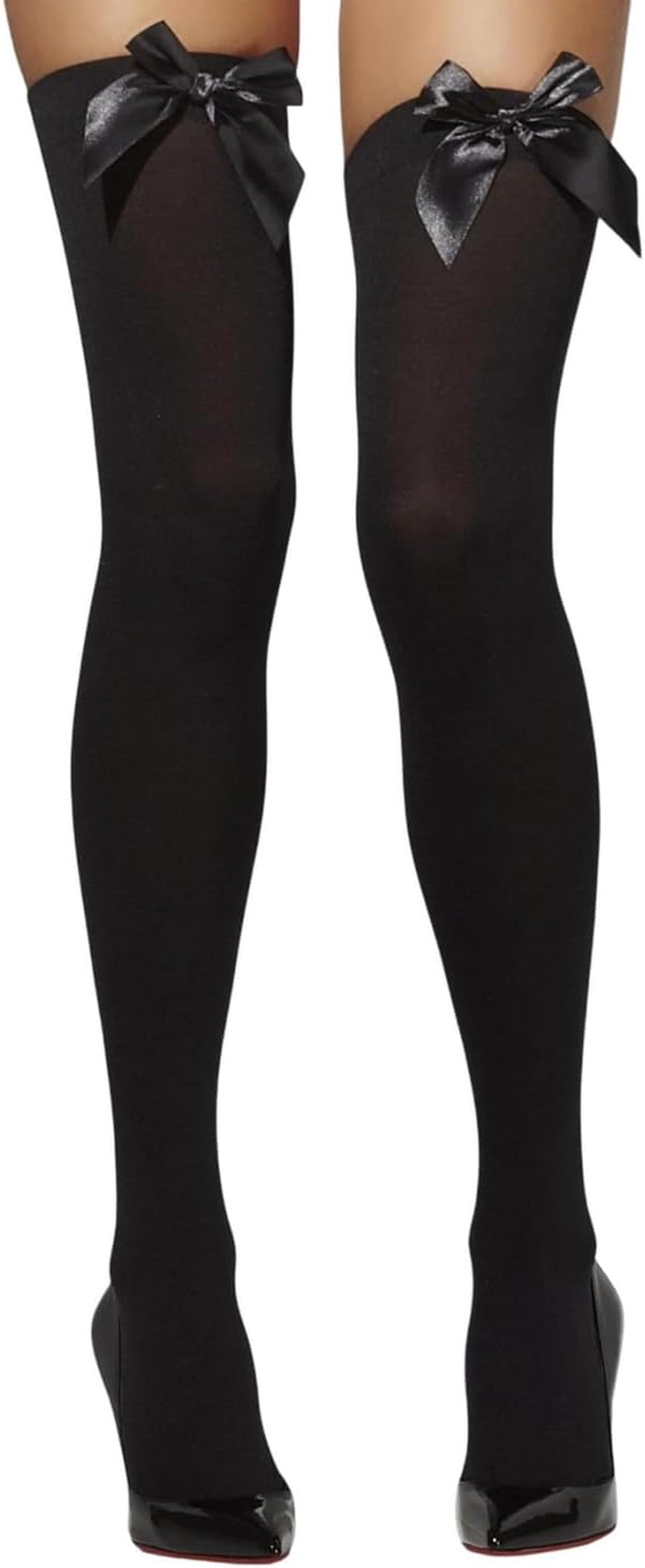 Fever Women&rsquo;S Opaque Hold-Ups with Bows, Black with Black Bows, One Size,5020570427521 image number 1