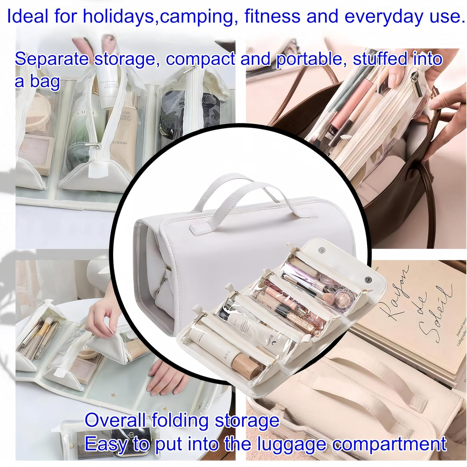 Febohao Travel Toiletry Bag 4 Detachable Clear Multi Compartment Hanging Toiletry Bag Women Waterproof Foldable Travel Bag Wash Accessories Makeup Bag image number 1