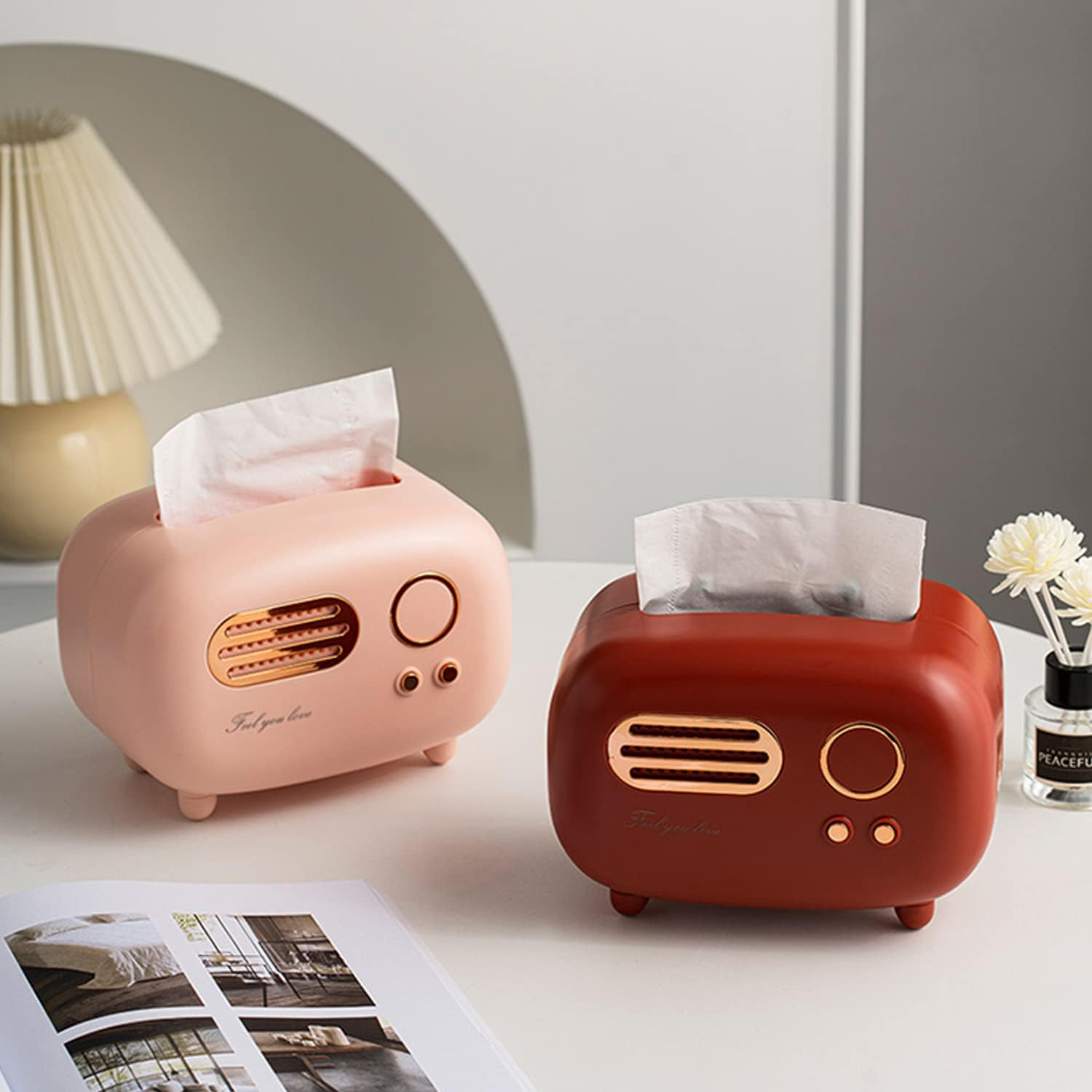 Retro Radio Shape Tissue Cover Box, Practical and Cute for Kitchen,Bathroom Vanity Countertops, Bedroom Dressers,Night Stands, Desks and Tables, Creative Gift (Retro Radio Red) - Acrylic image number 4